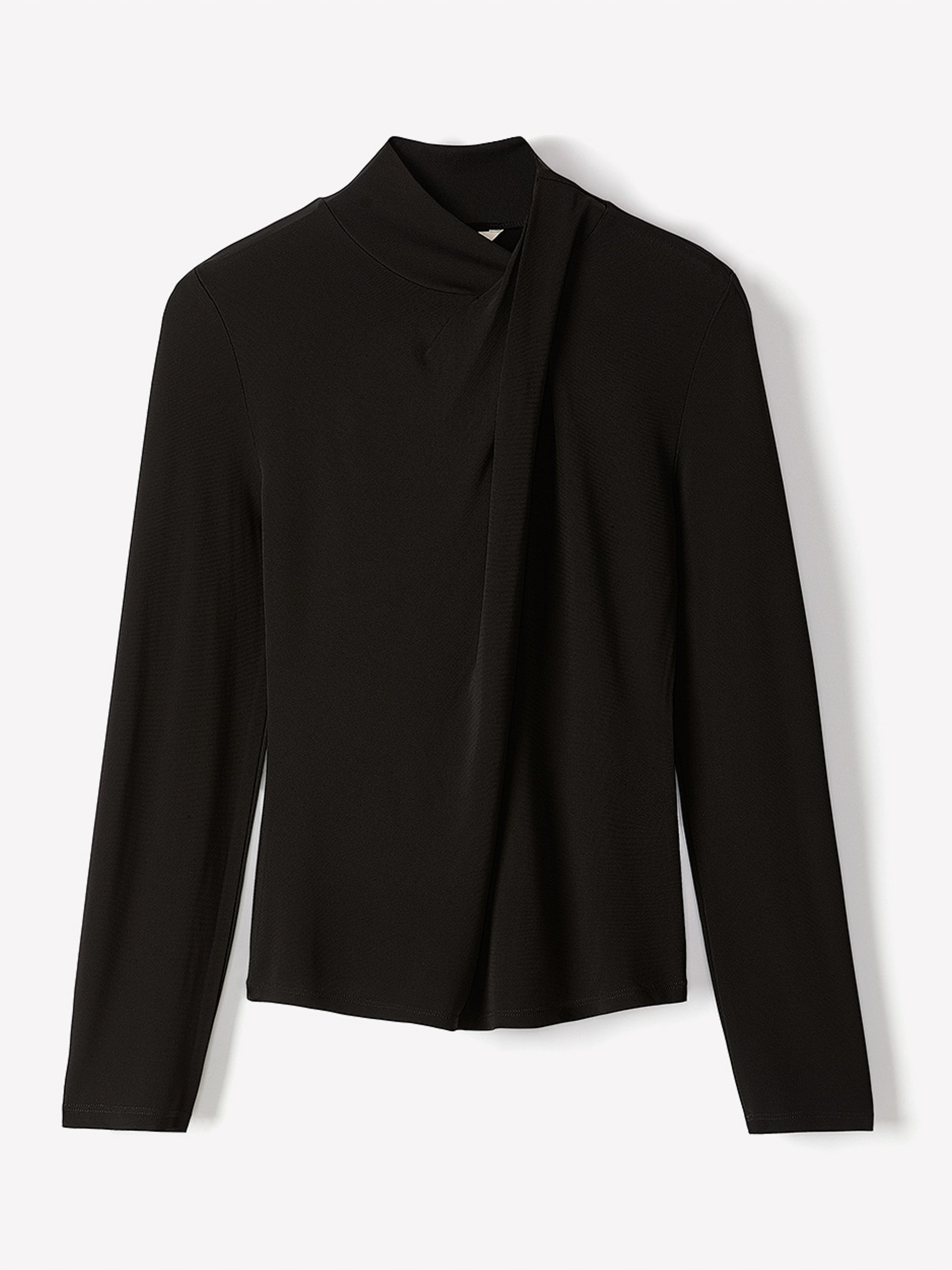 RW&CO Long-Sleeve Top with Crossover Draped Mock Neckline