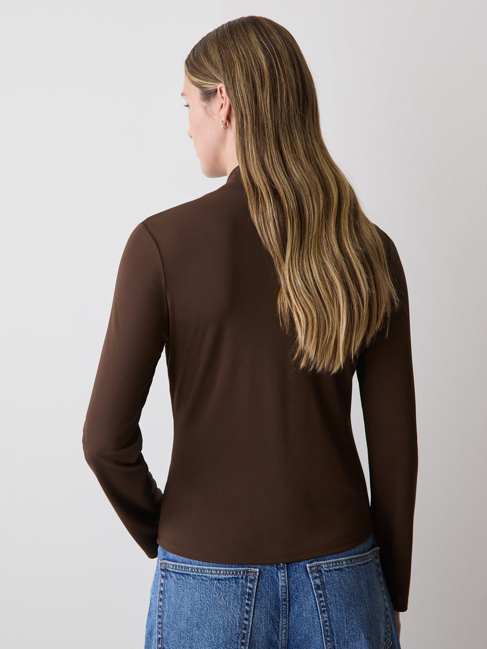RW&CO Long-Sleeve Top with Crossover Draped Mock Neckline