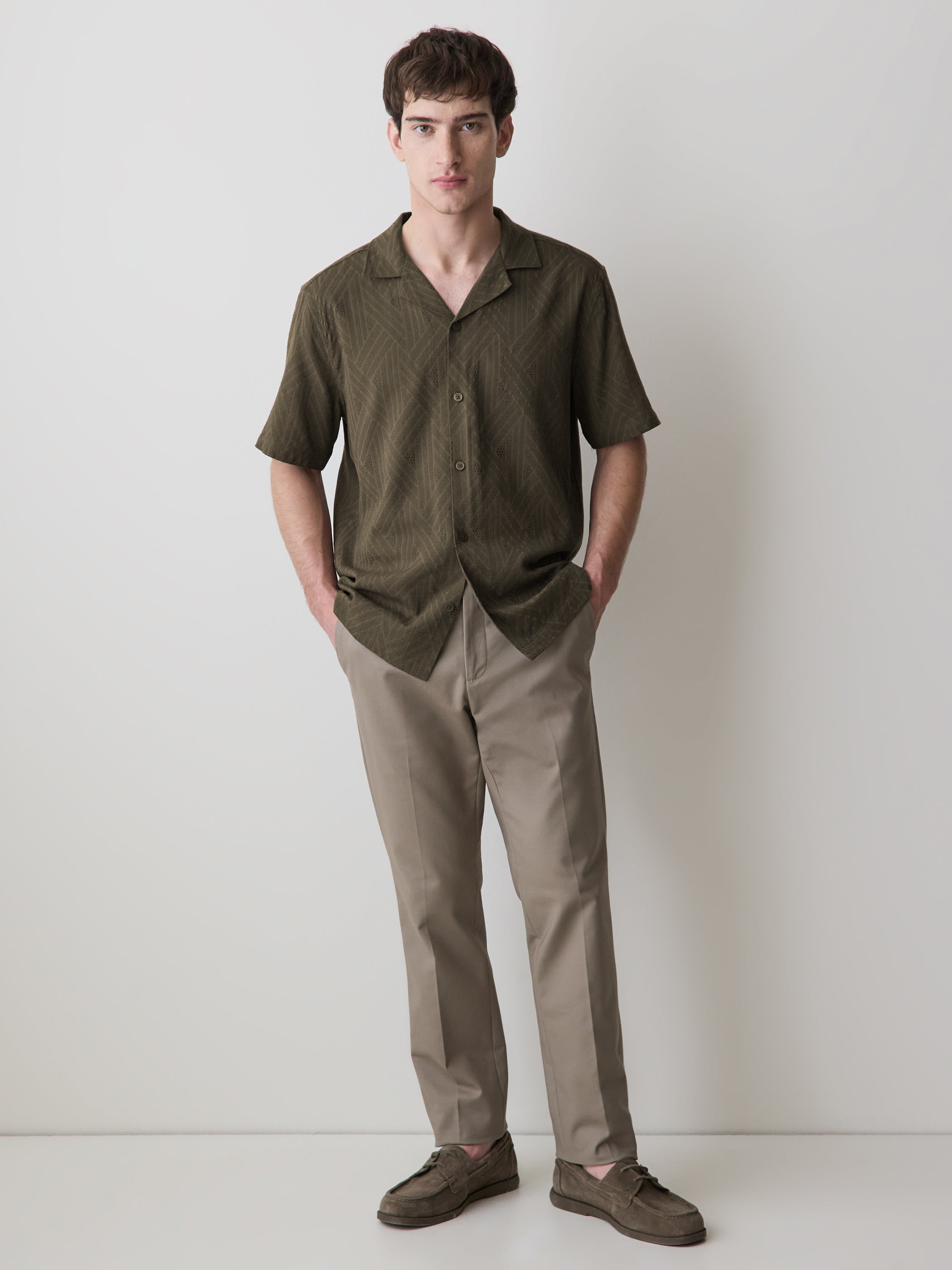 RW&CO Short-Sleeve Textured Shirt with Camp Collar