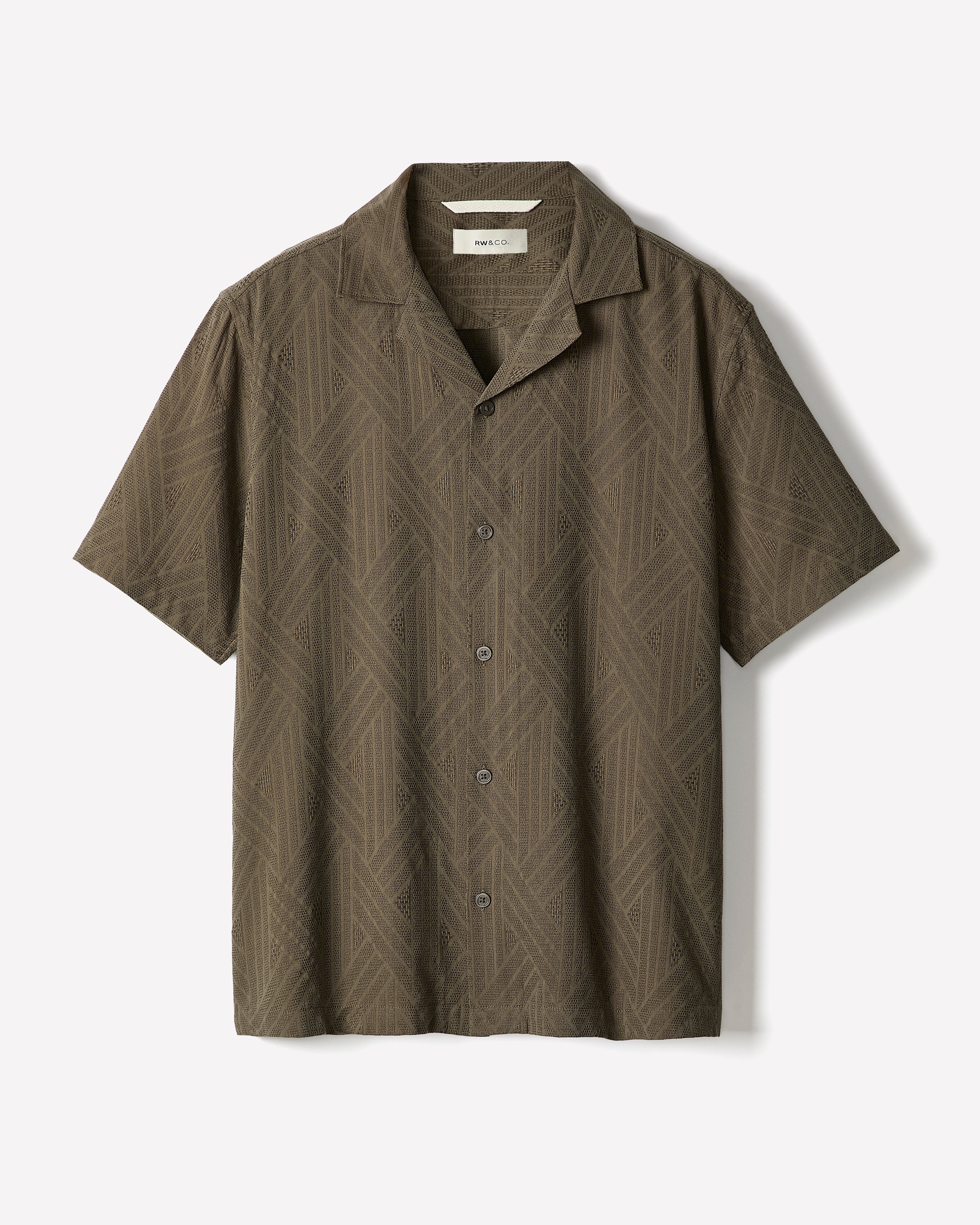 RW&CO Short-Sleeve Textured Shirt with Camp Collar