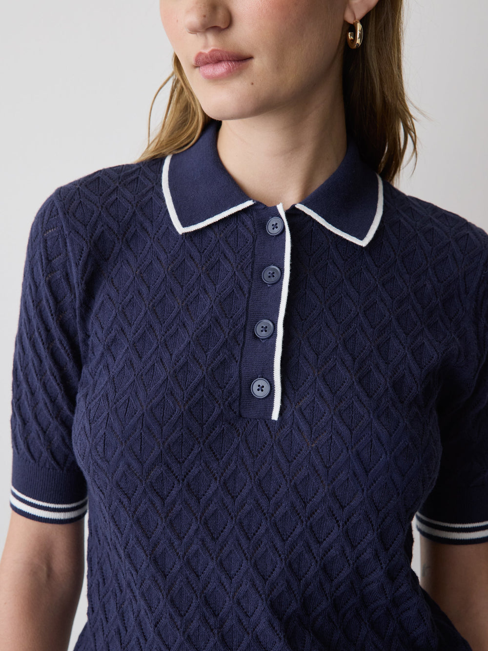 RW&CO Short-Sleeve Polo with Pointelle Stitches