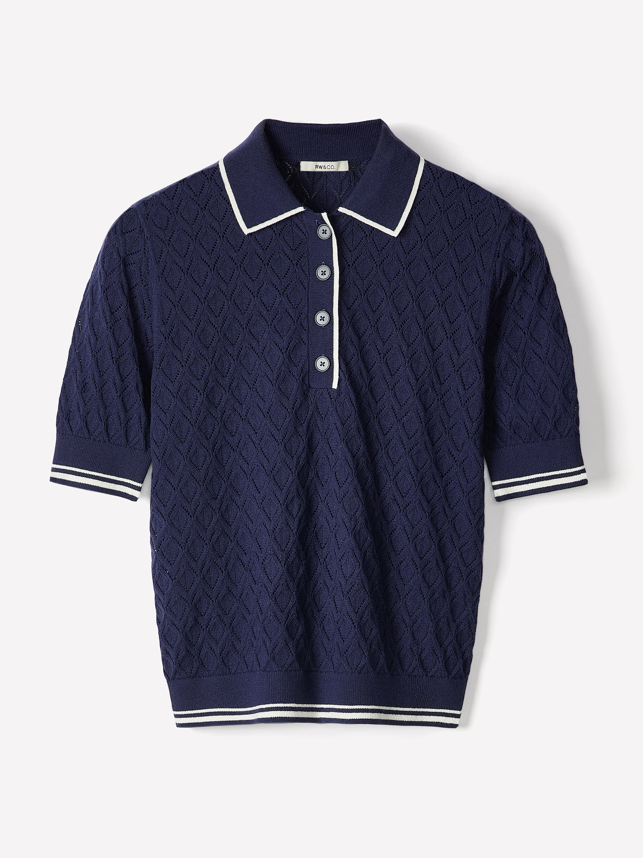 RW&CO Short-Sleeve Polo with Pointelle Stitches