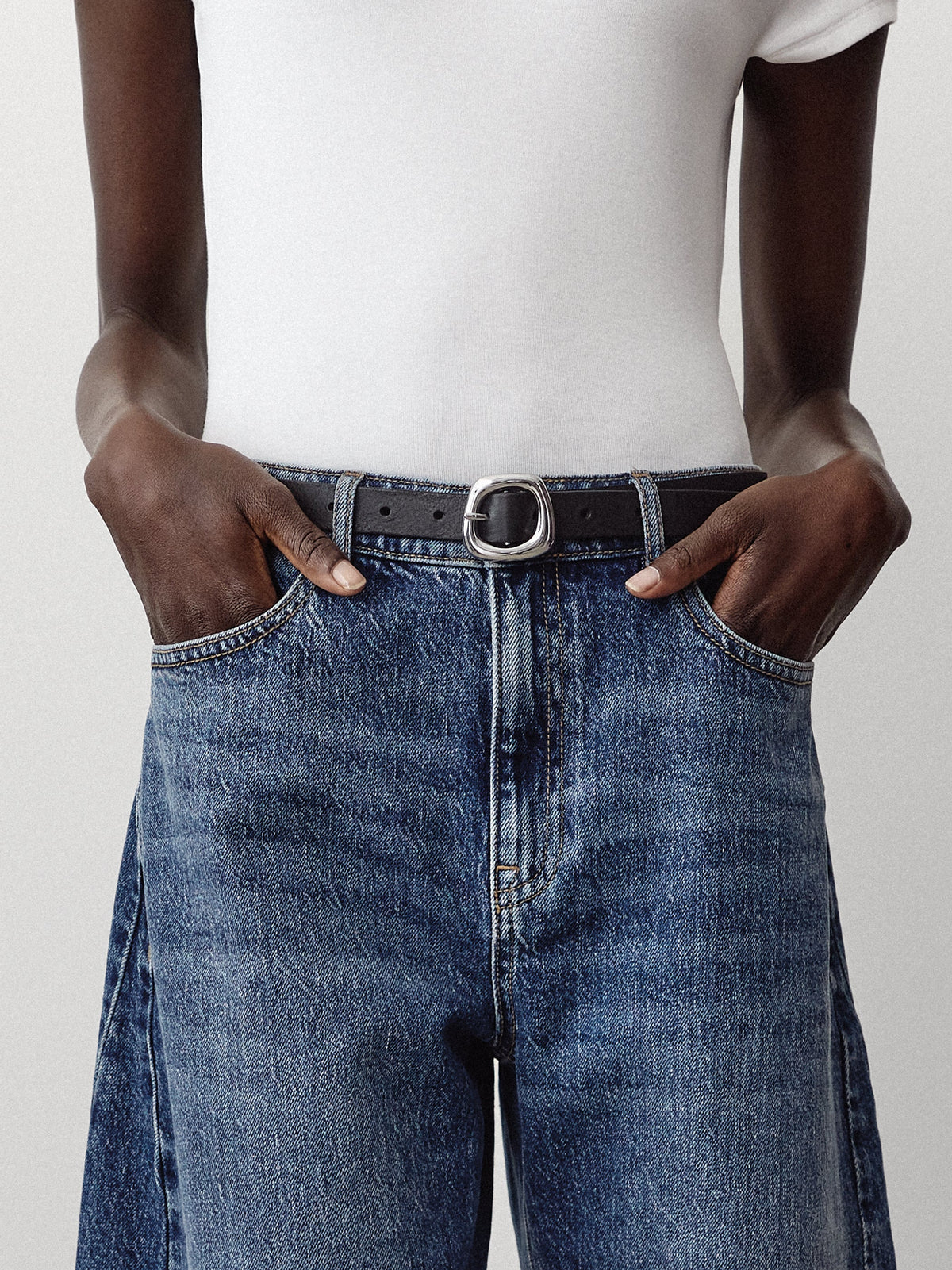 RW&CO Leather Belt with Sculptural Buckle