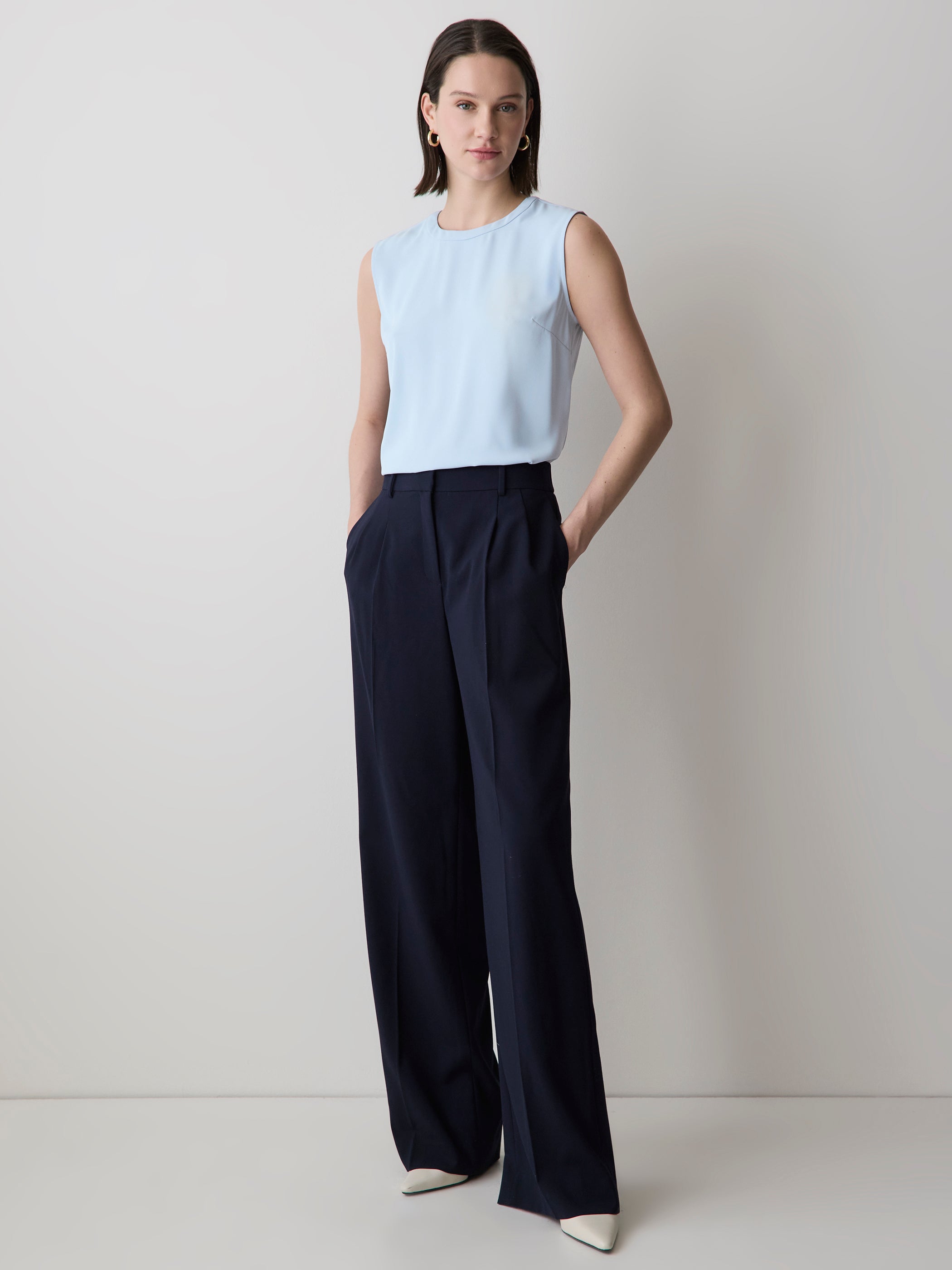 RW&CO Crew-Neck Luxe Crepe Cami