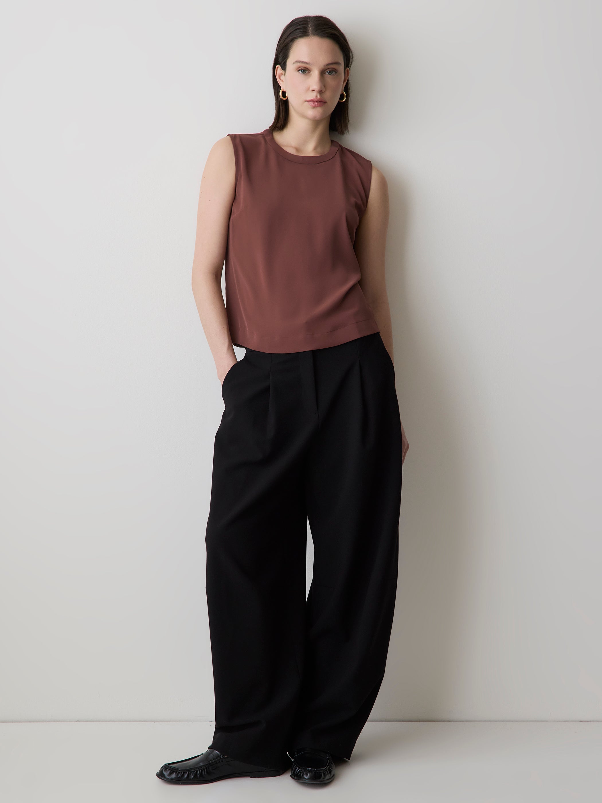 RW&CO Crew-Neck Luxe Crepe Cami