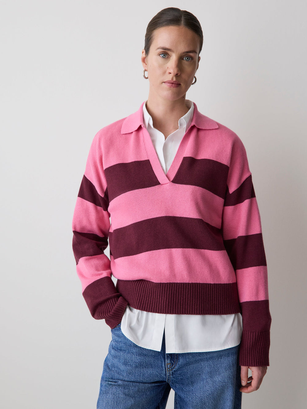 RW&CO Cotton-Merino-Blend V-Neck Rugby Polo Sweater