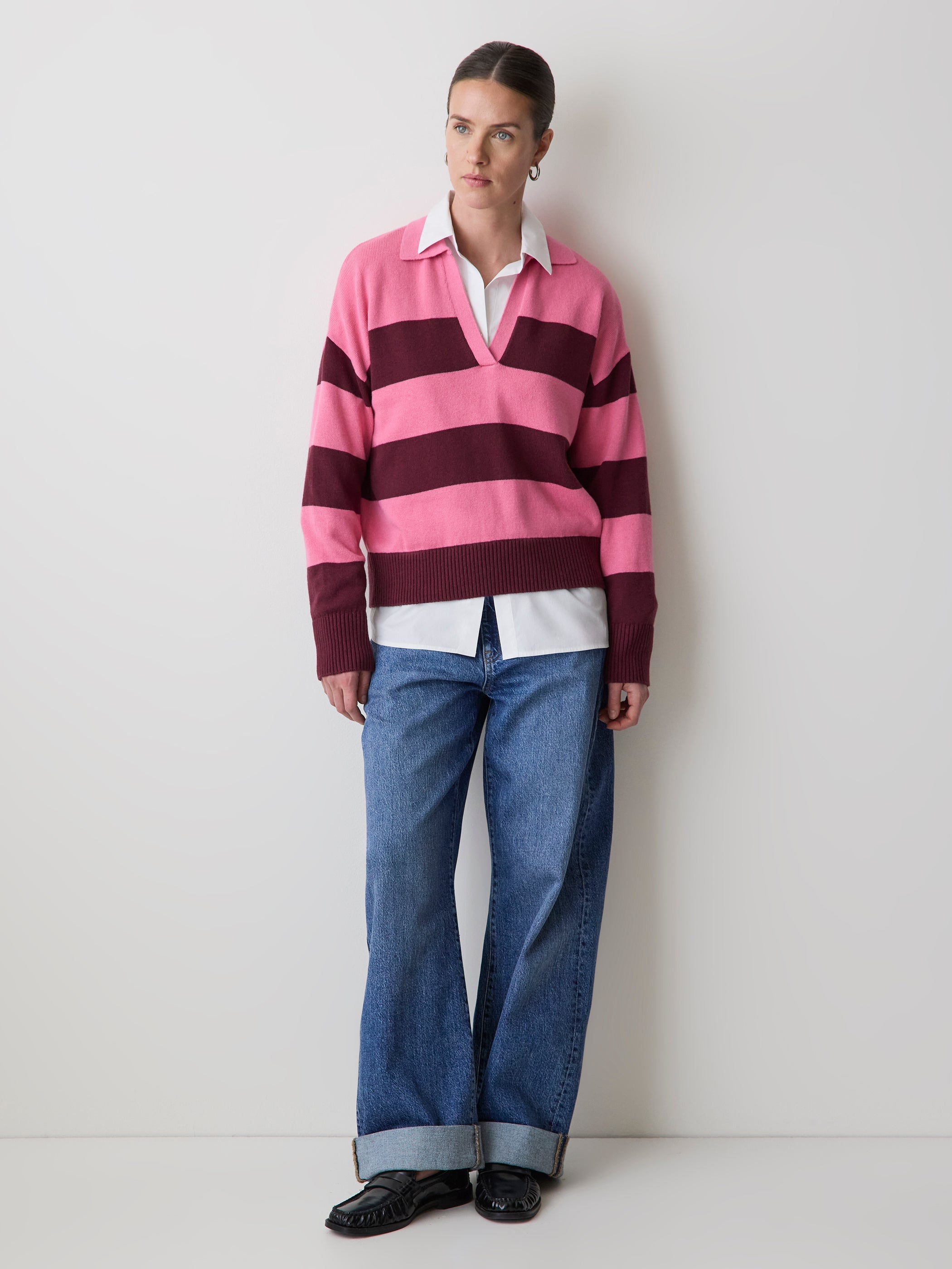 RW&CO Cotton-Merino-Blend V-Neck Rugby Polo Sweater