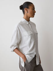 RW&CO Striped Long-Sleeve Buttoned-Down Blouse with Pockets