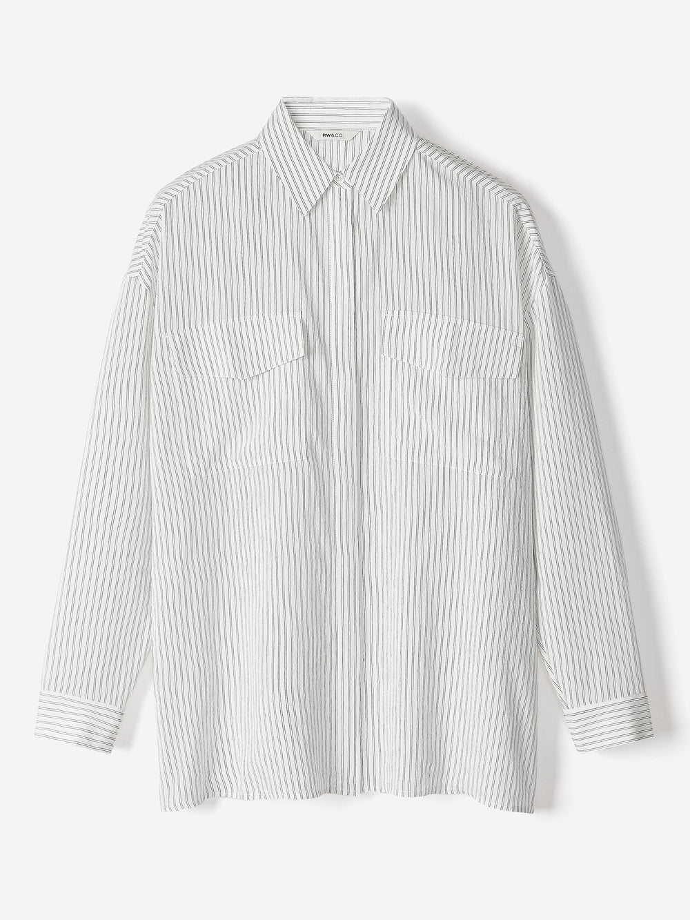 RW&CO Striped Long-Sleeve Buttoned-Down Blouse with Pockets