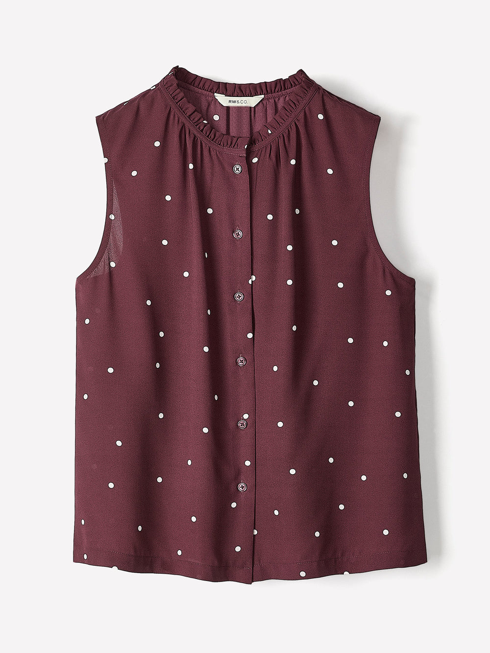 RW&CO Sleeveless Buttoned-Down Blouse with Ruffled Trim