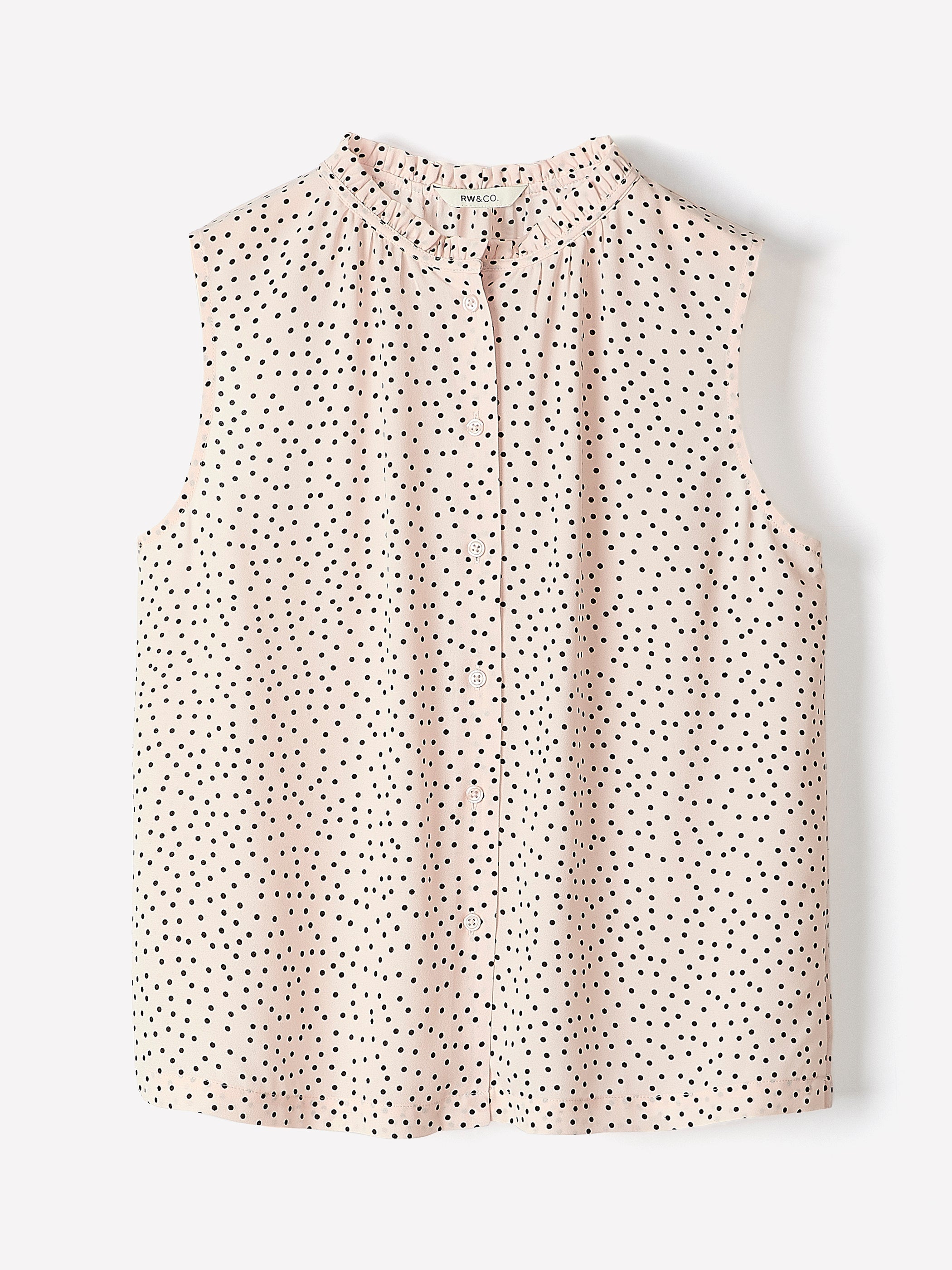RW&CO Sleeveless Buttoned-Down Blouse with Ruffled Trim