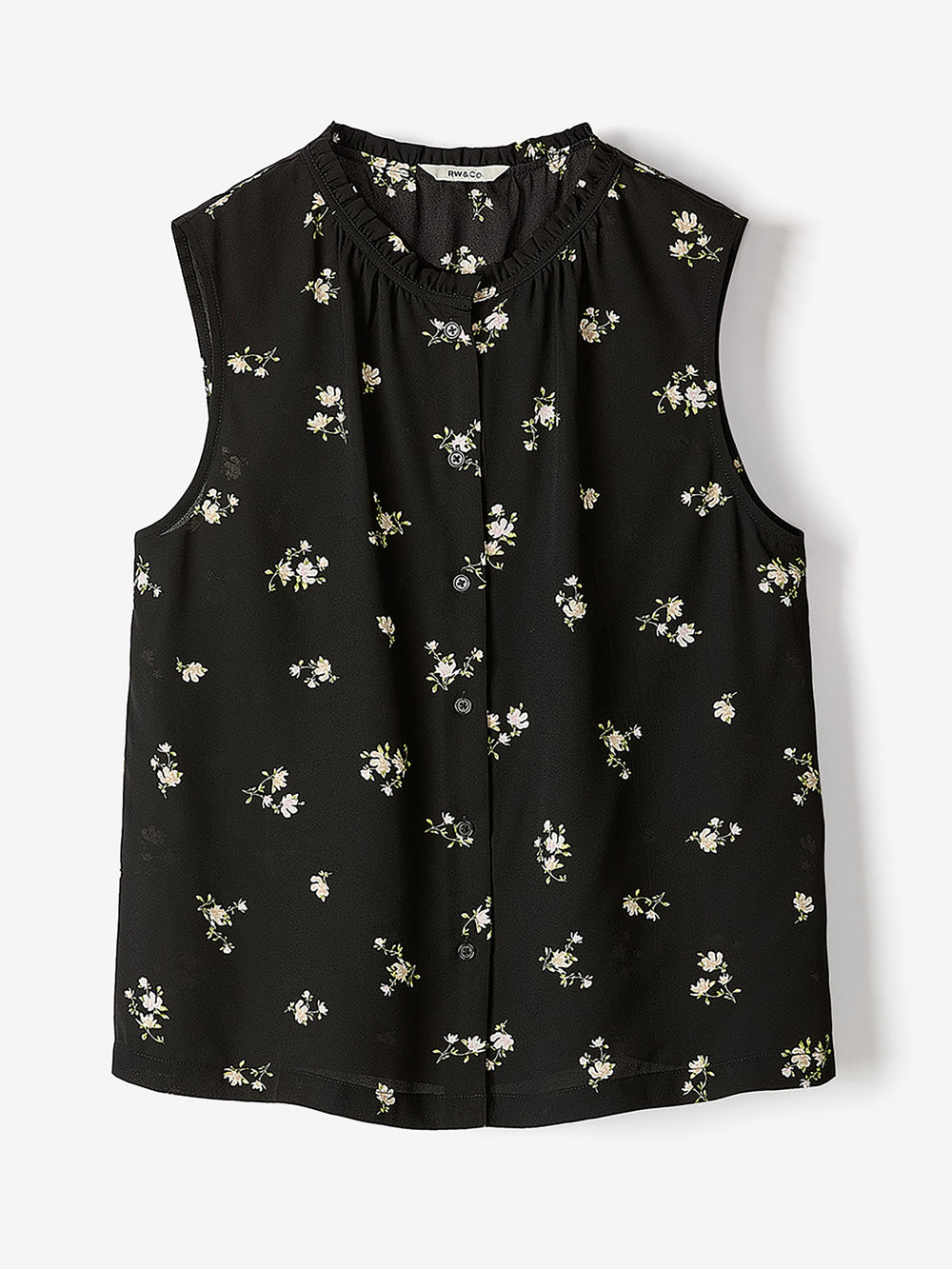 RW&CO Sleeveless Buttoned-Down Blouse with Ruffled Trim