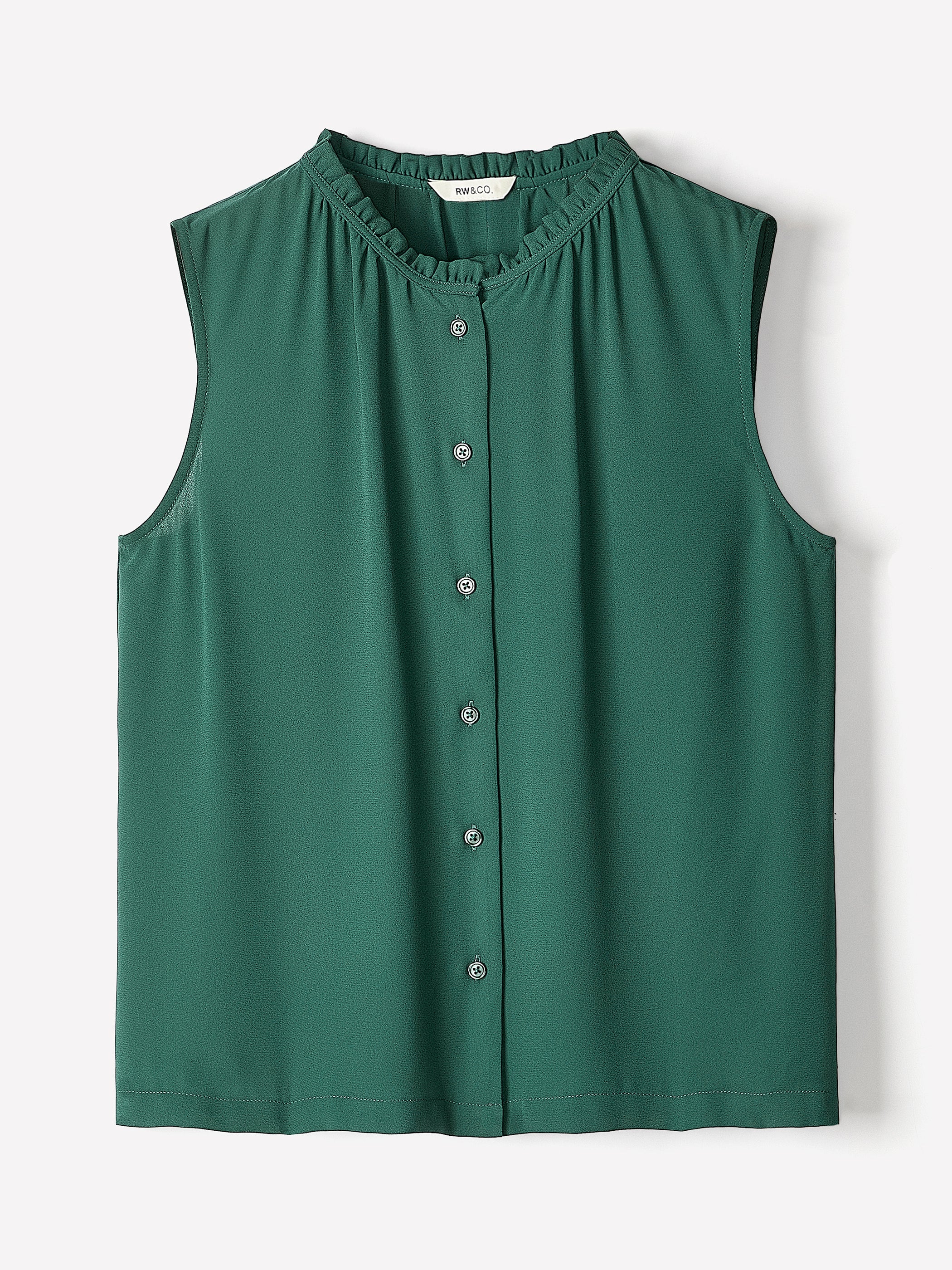 RW&CO Sleeveless Buttoned-Down Blouse with Ruffled Trim