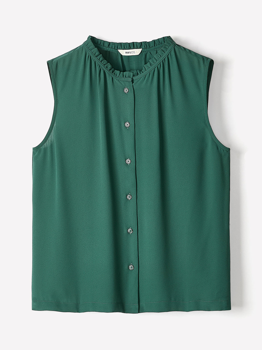 RW&CO Sleeveless Buttoned-Down Blouse with Ruffled Trim
