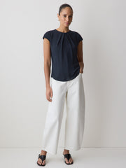 RW&CO Mix-Media Cap-Sleeve Crew-Neck Blouse