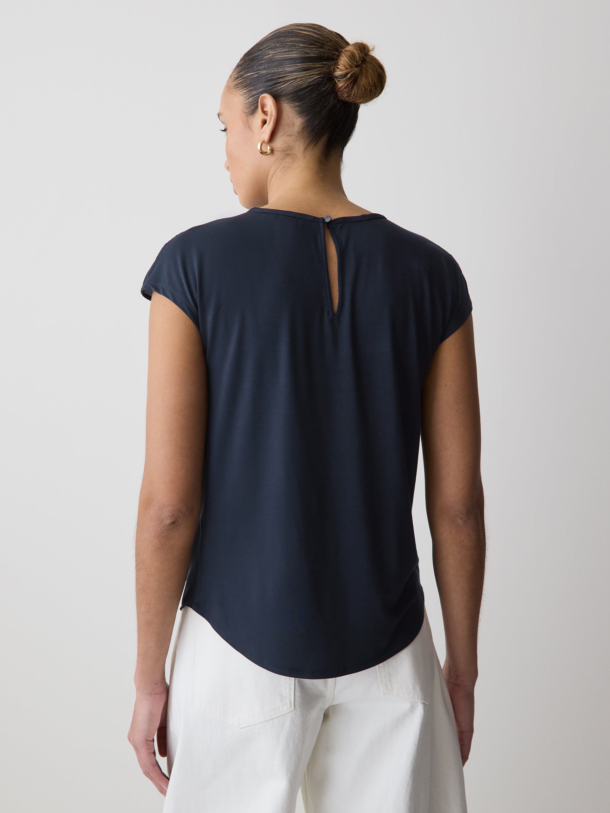 RW&CO Mix-Media Cap-Sleeve Crew-Neck Blouse