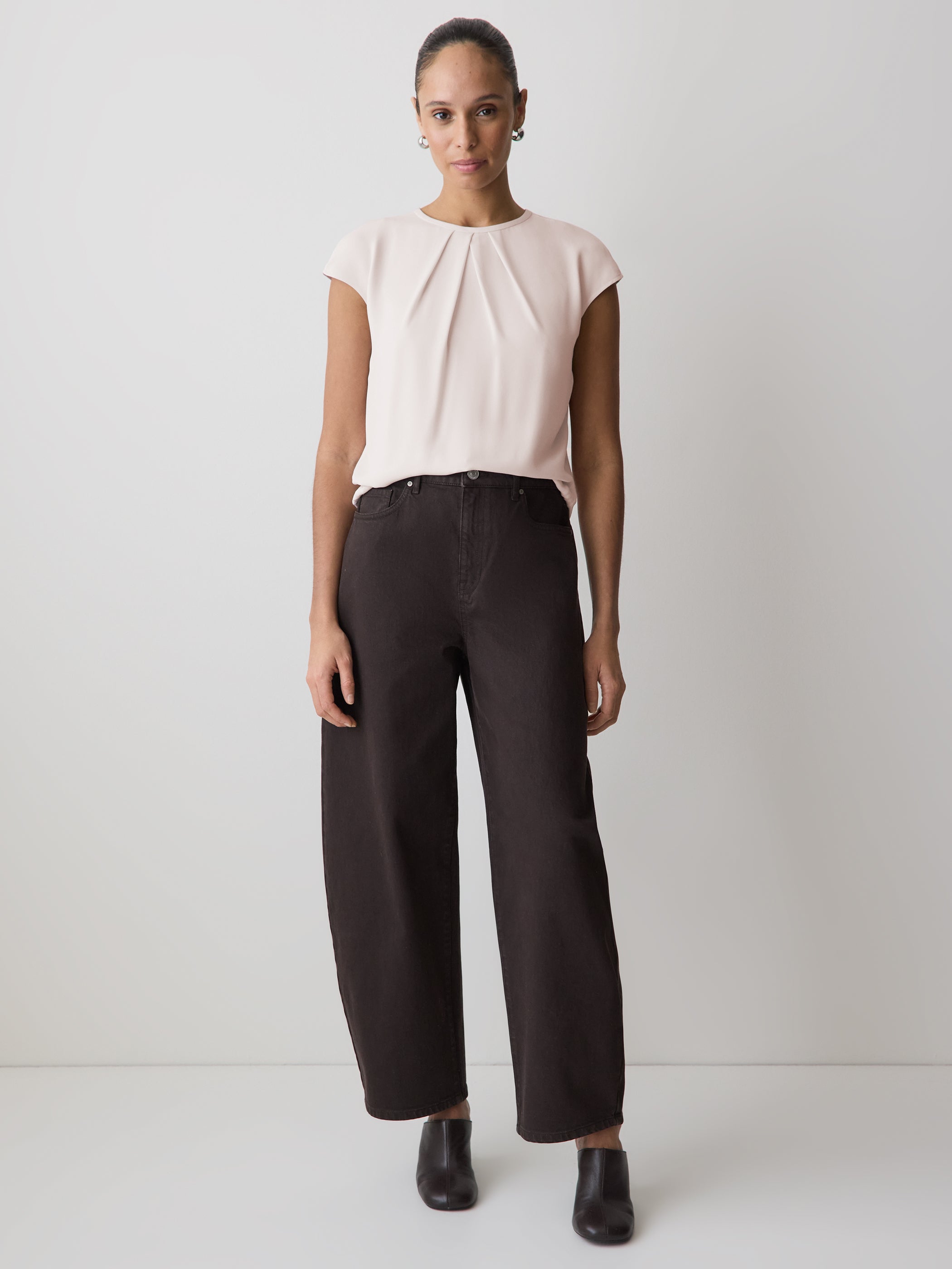 RW&CO Mix-Media Cap-Sleeve Crew-Neck Blouse