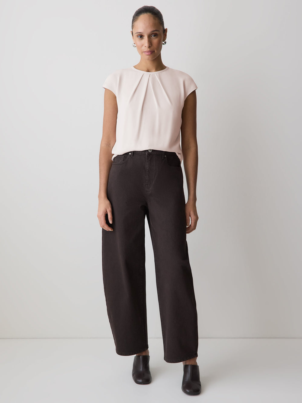 RW&CO Mix-Media Cap-Sleeve Crew-Neck Blouse