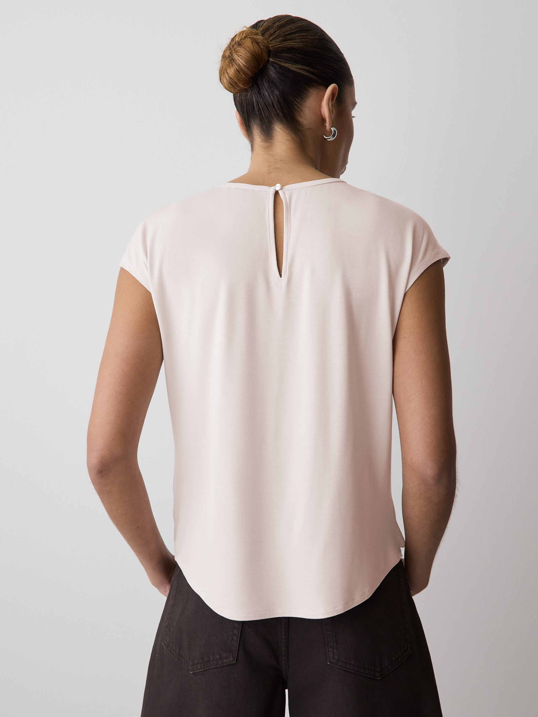 RW&CO Mix-Media Cap-Sleeve Crew-Neck Blouse