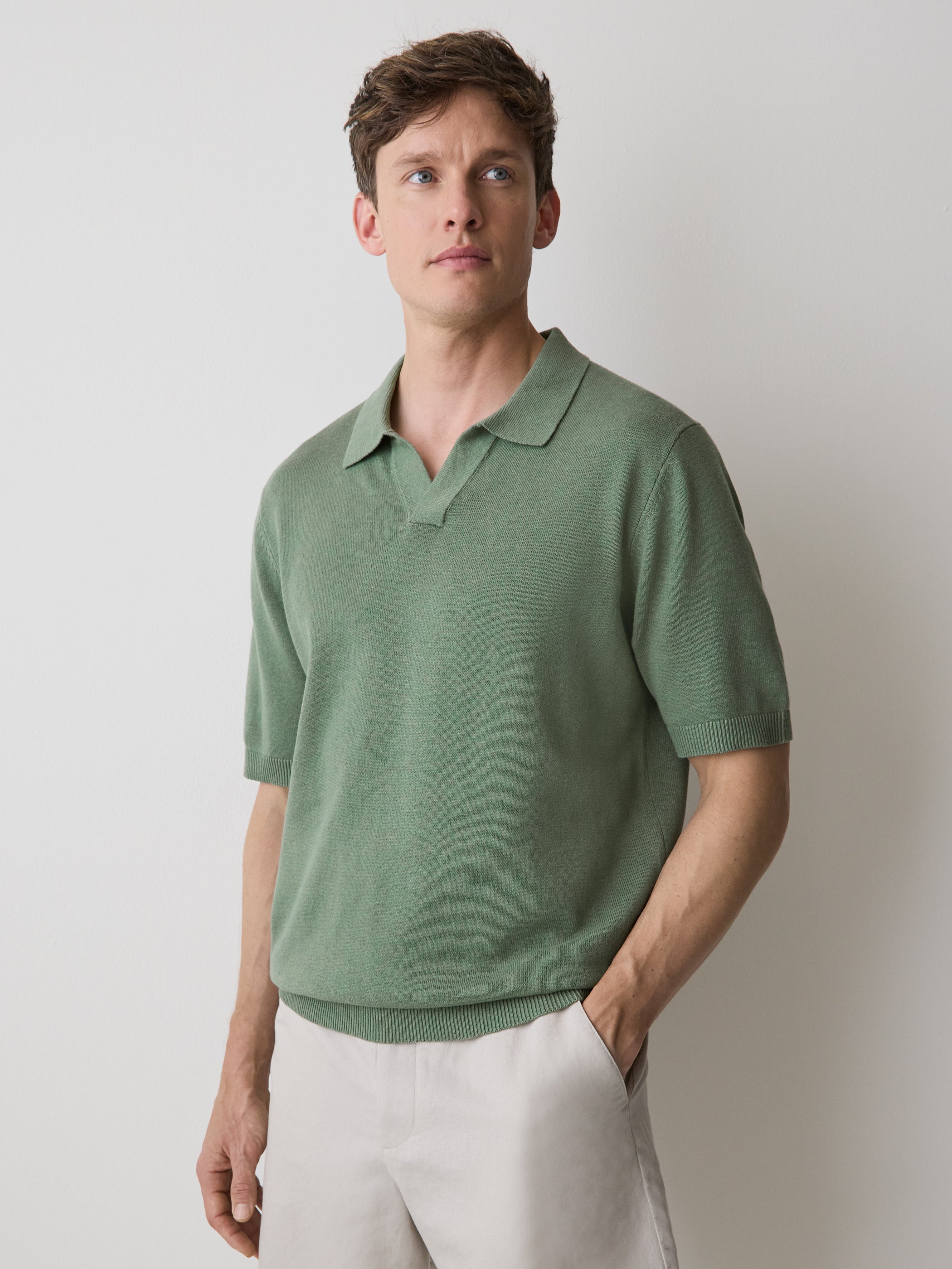 RW&CO Linen-Blend Short-Sleeve Polo
