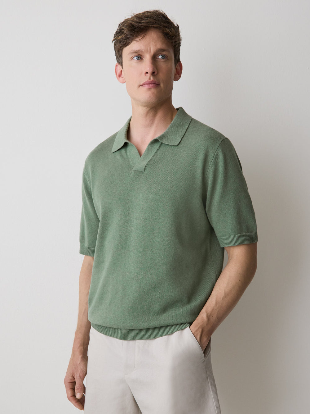 RW&CO Linen-Blend Short-Sleeve Polo