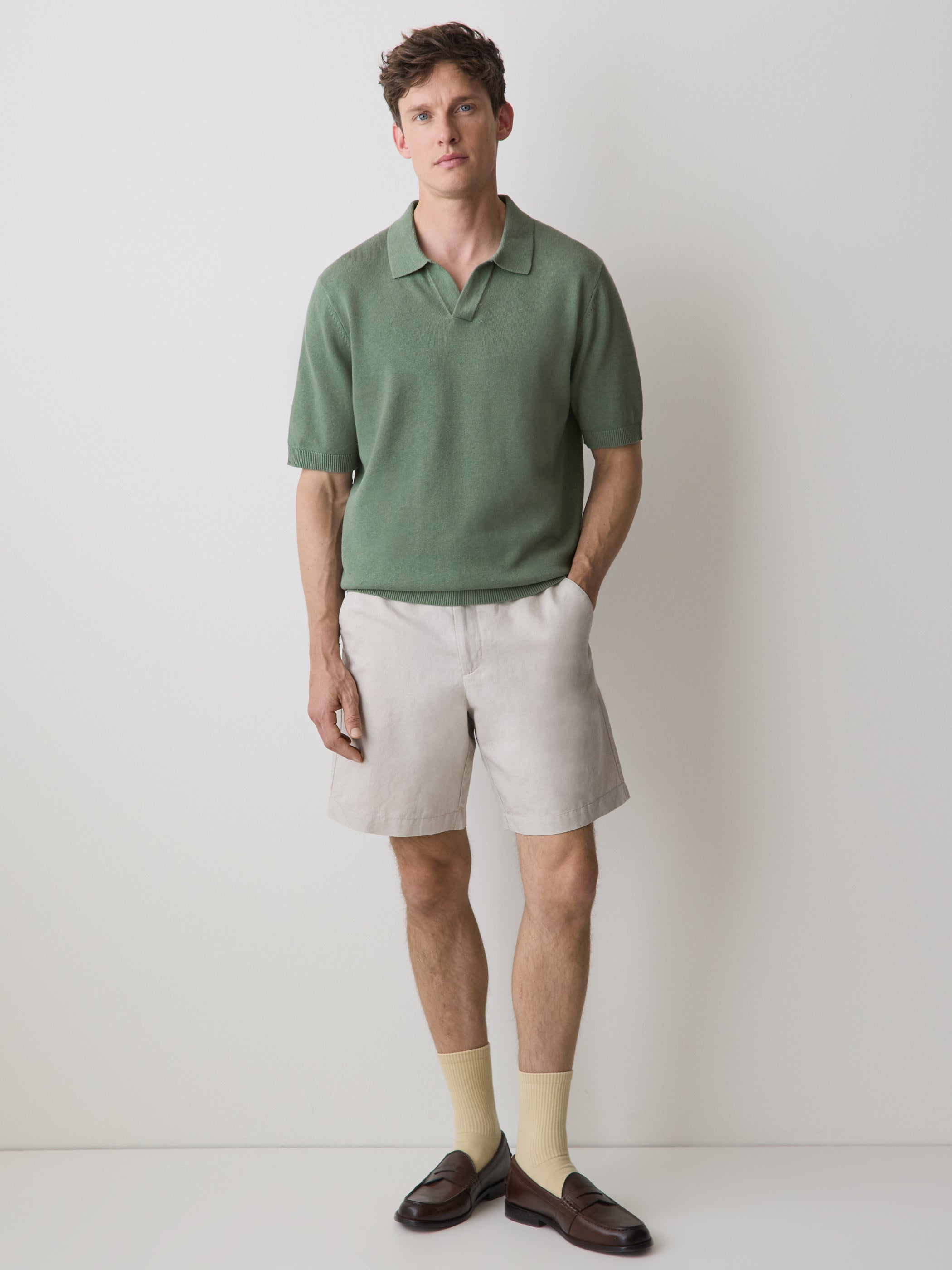 RW&CO Linen-Blend Short-Sleeve Polo