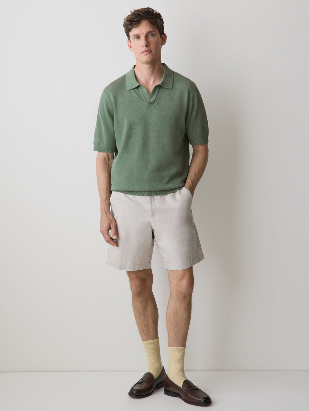 RW&CO Linen-Blend Short-Sleeve Polo
