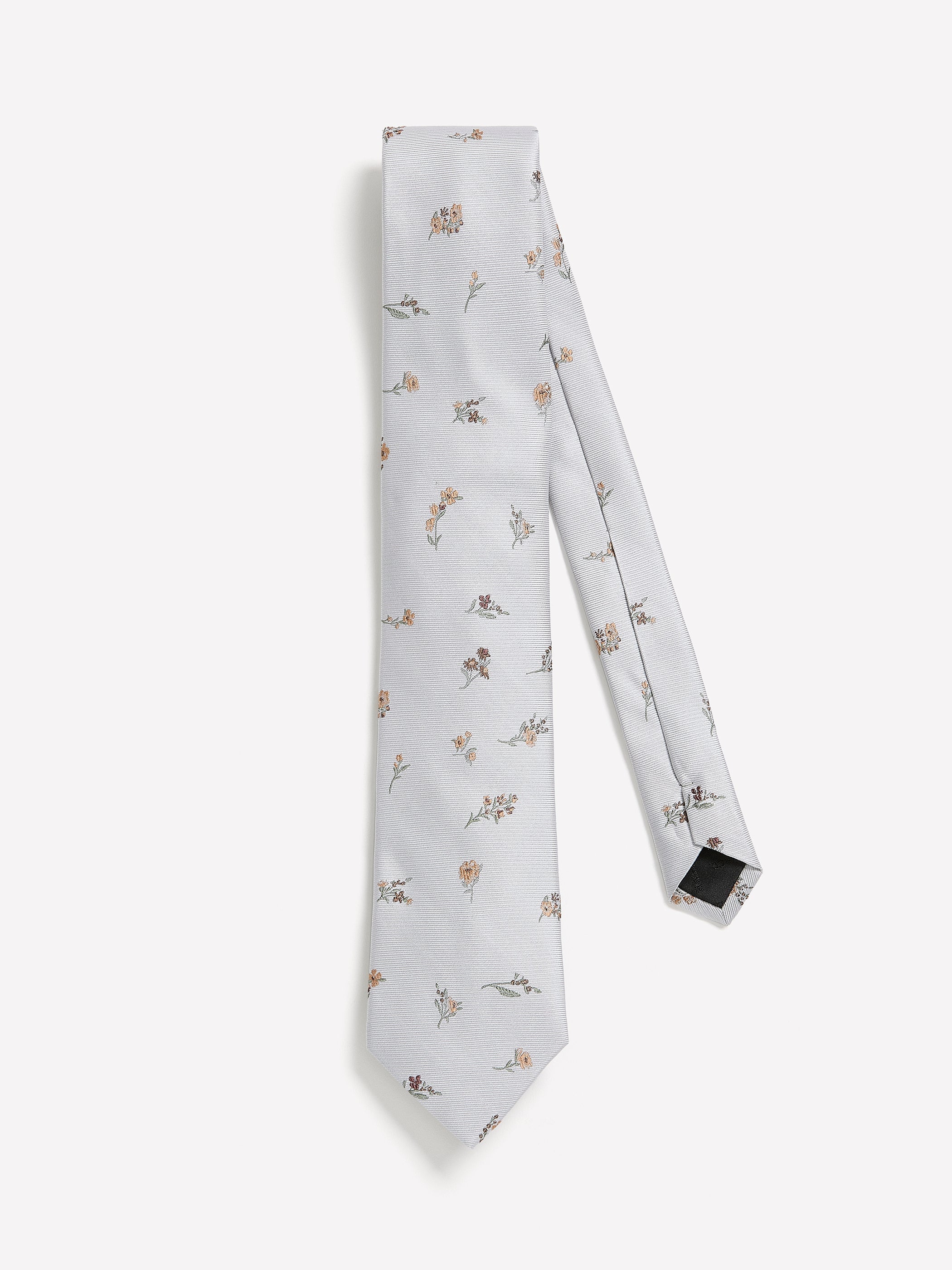 RW&CO Grey Regular Tie with Floral Pattern