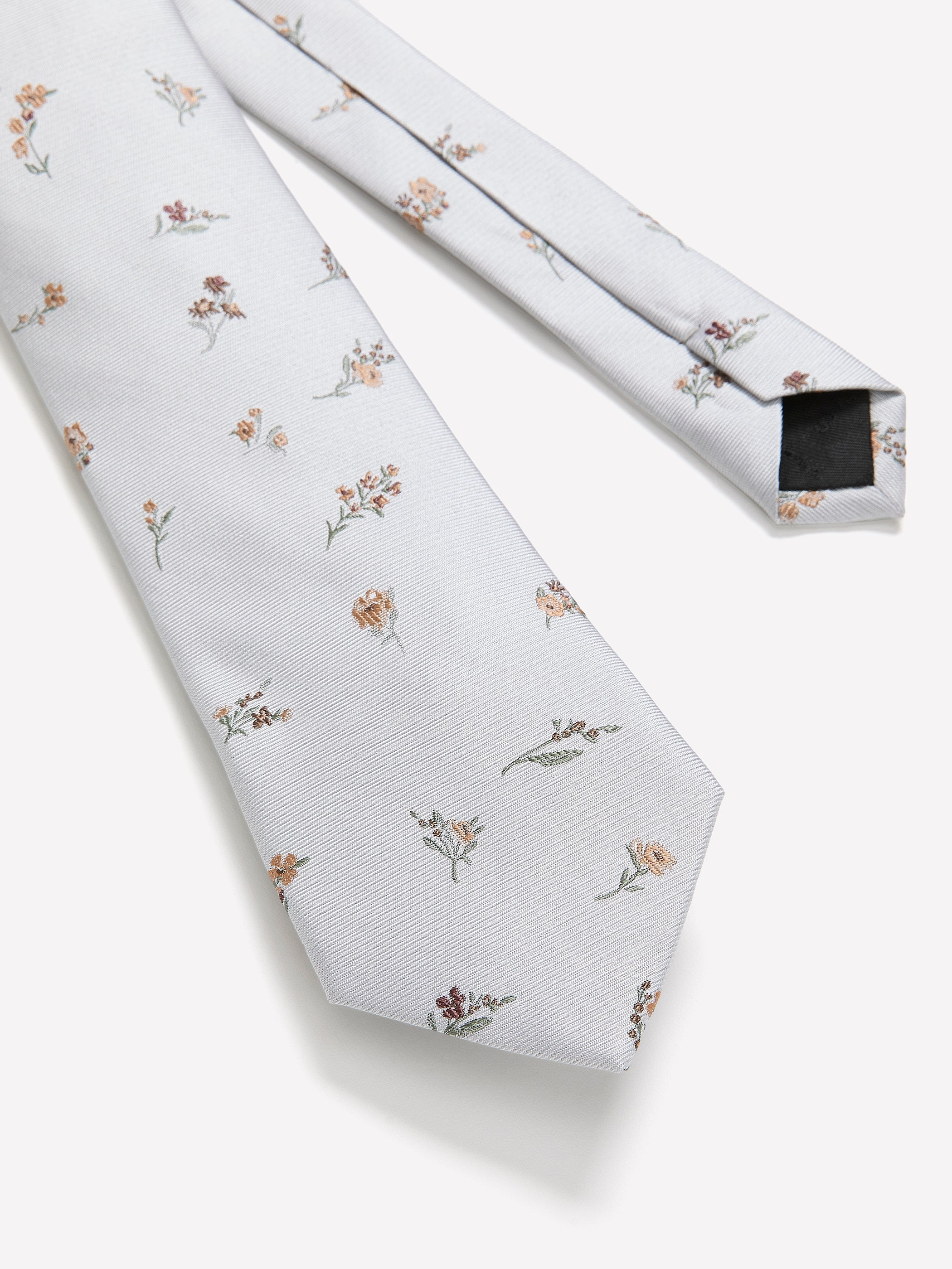 RW&CO Grey Regular Tie with Floral Pattern