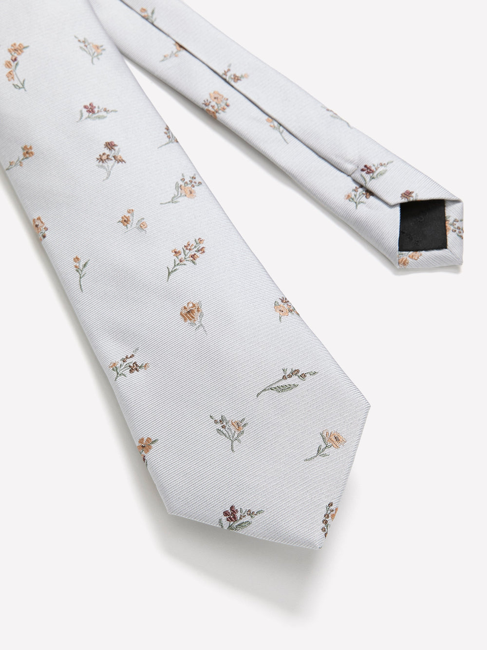 RW&CO Grey Regular Tie with Floral Pattern
