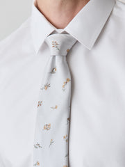 RW&CO Grey Regular Tie with Floral Pattern
