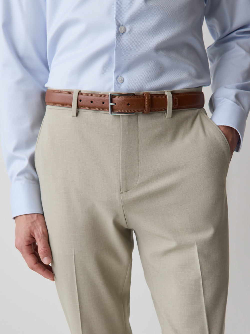 RW&CO Double-Stitched Leather Belt with Square Buckle