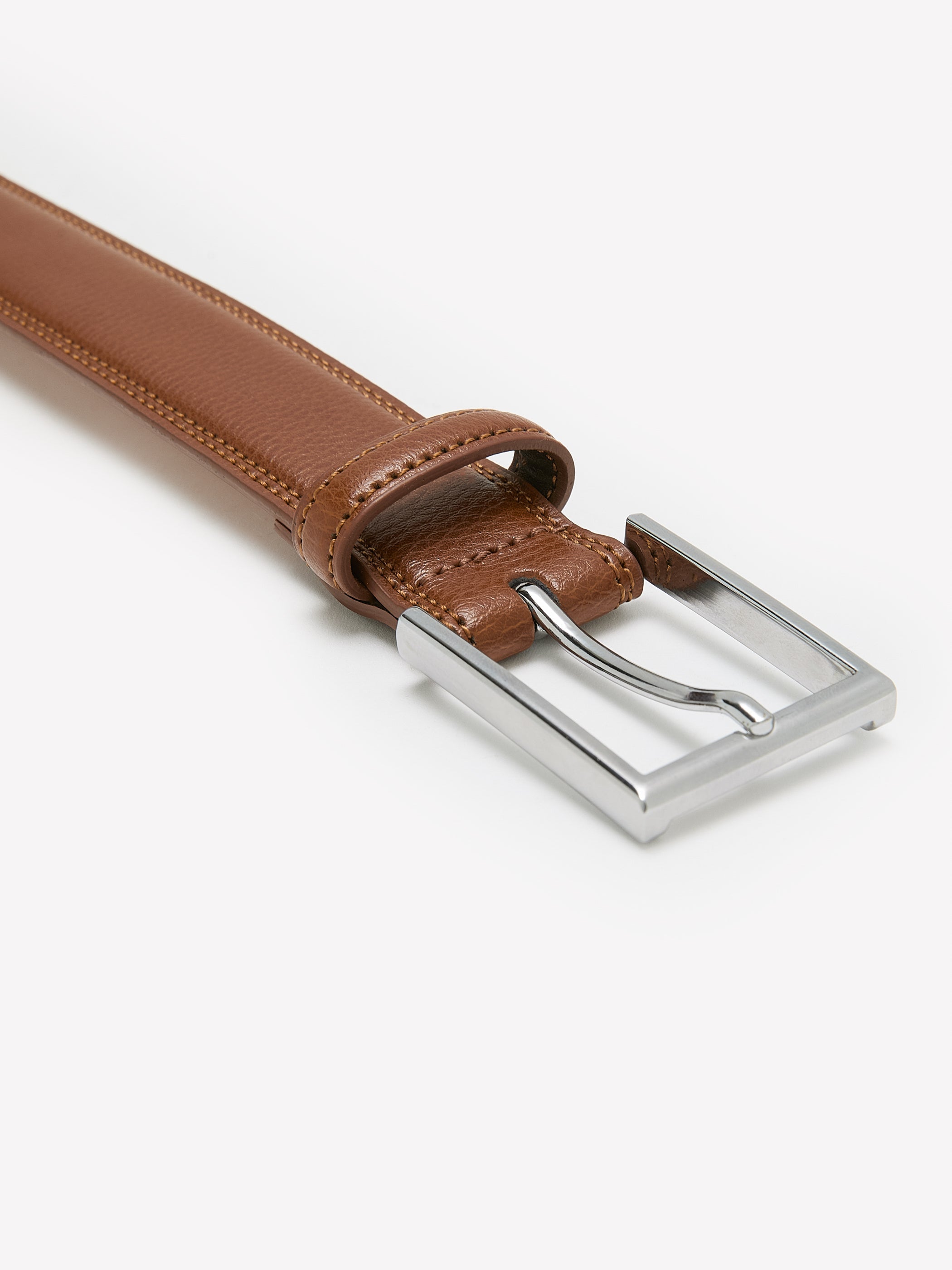 RW&CO Double-Stitched Leather Belt with Square Buckle