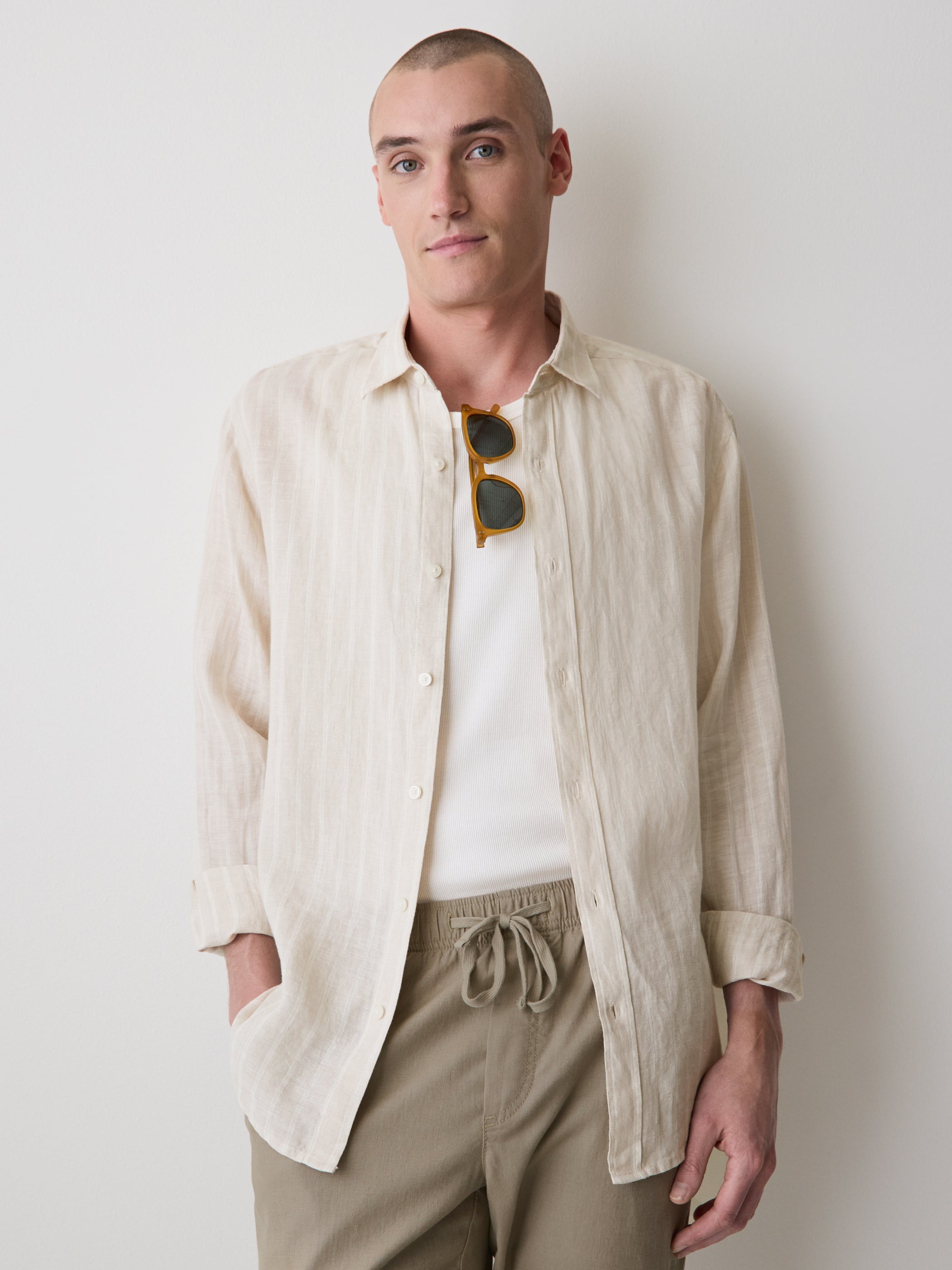 RW&CO Striped Long-Sleeve Linen Shirt