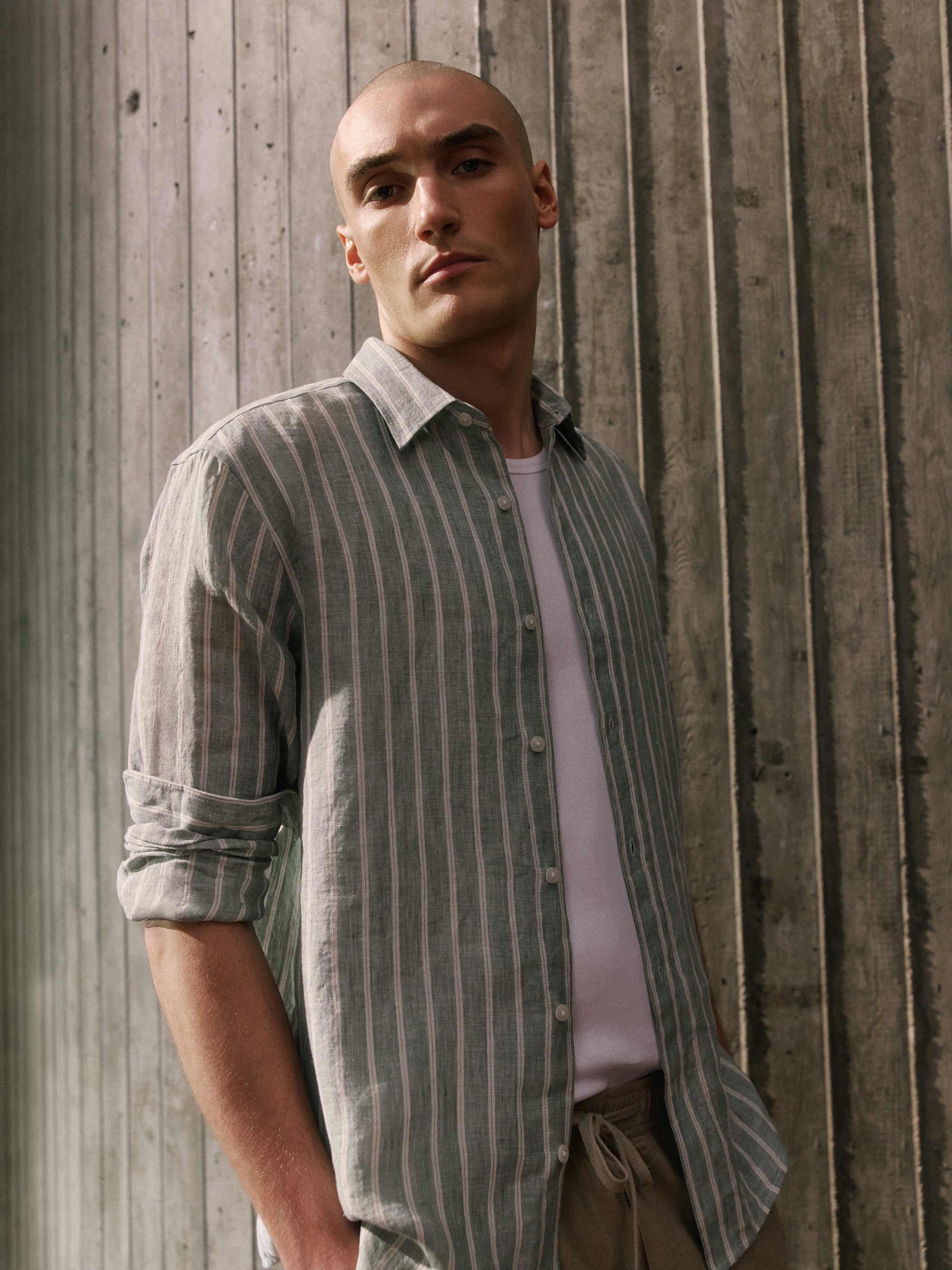 RW&CO Striped Long-Sleeve Linen Shirt