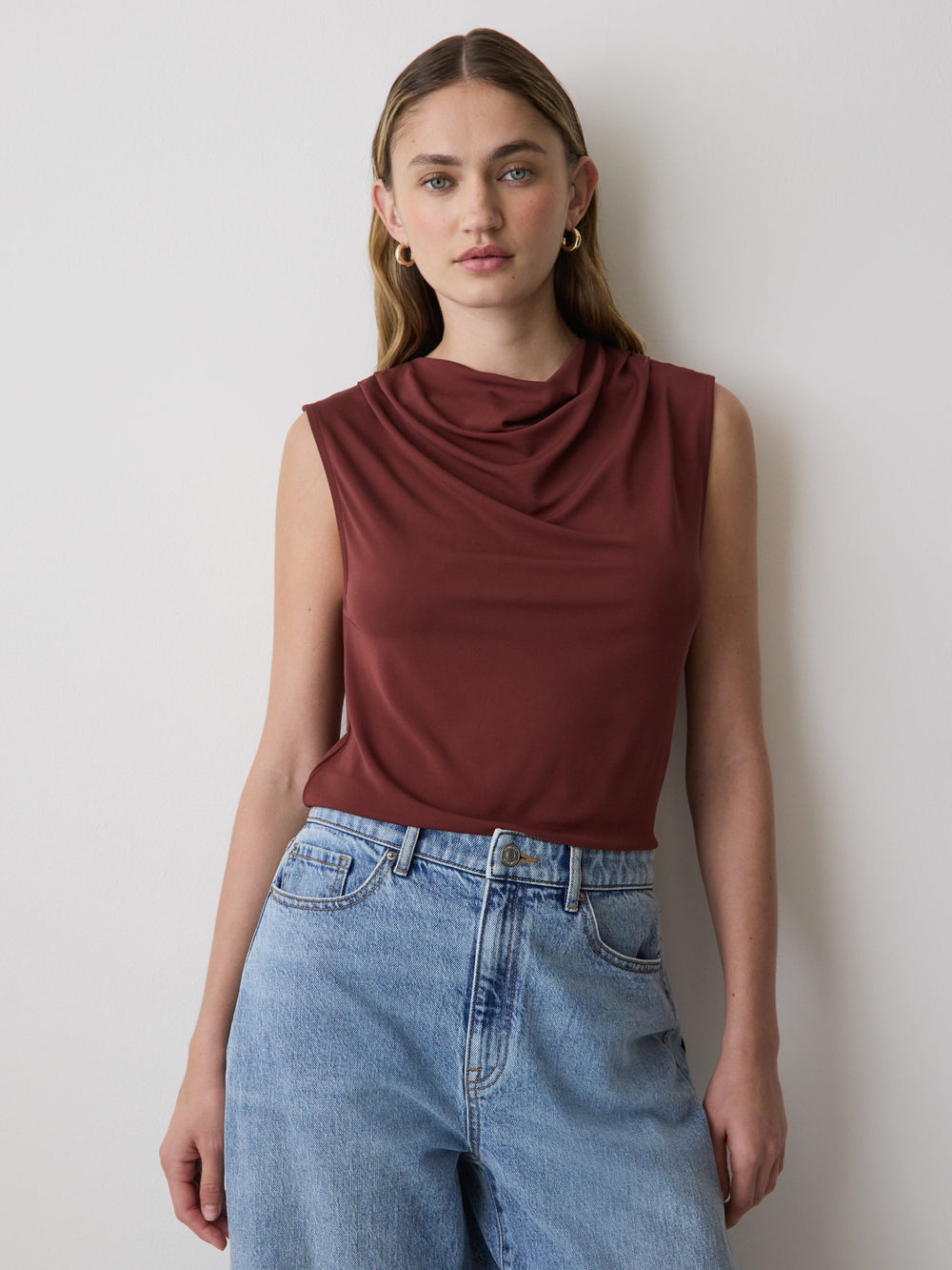 RW&CO Sleeveless Top with Cowl Neckline