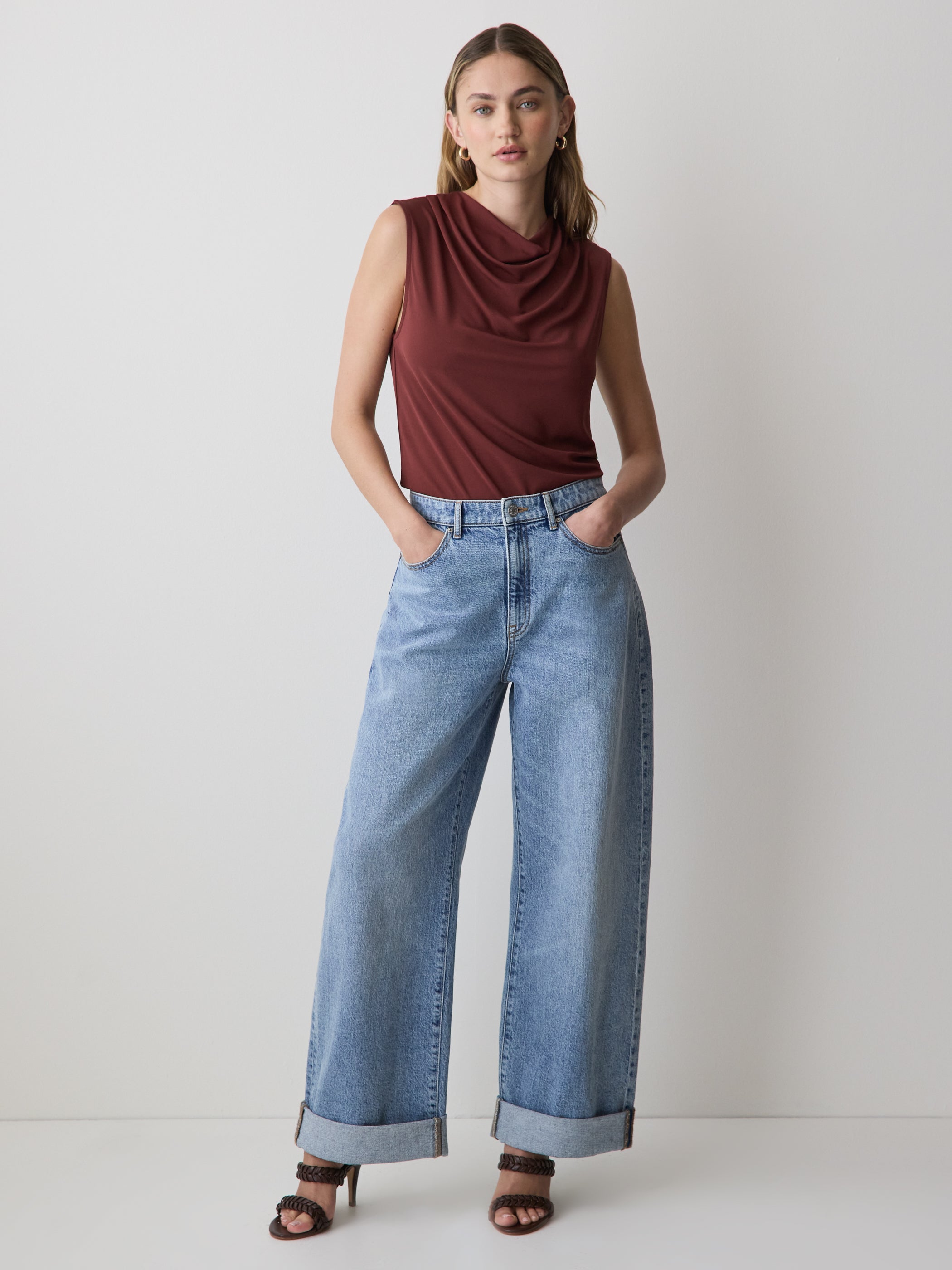 RW&CO Sleeveless Top with Cowl Neckline