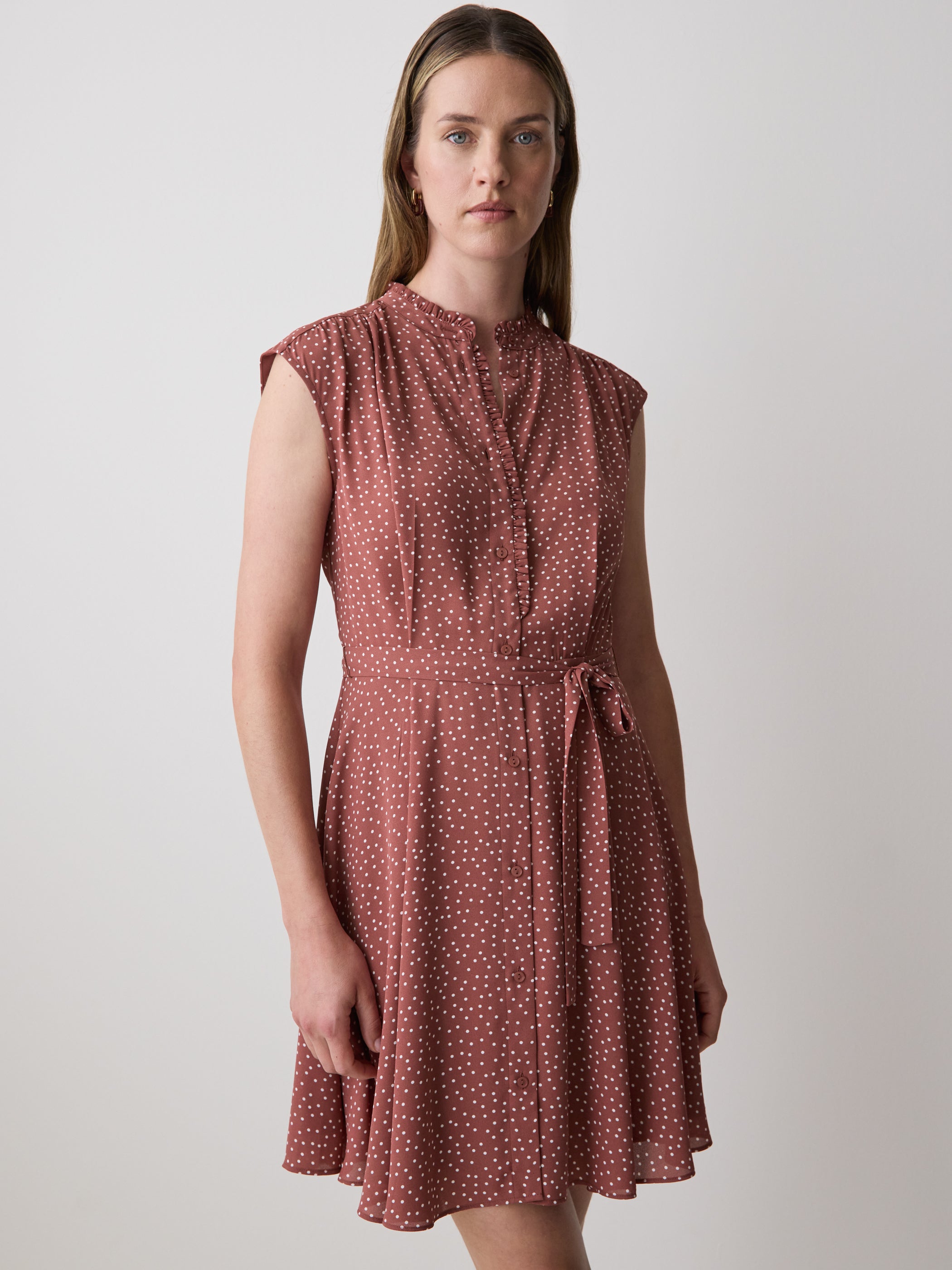RW&CO Sleeveless Mock-Neck Buttoned-Down Mini Dress