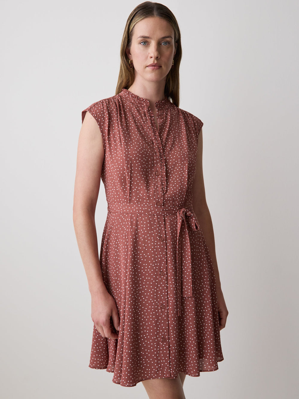 RW&CO Sleeveless Mock-Neck Buttoned-Down Mini Dress