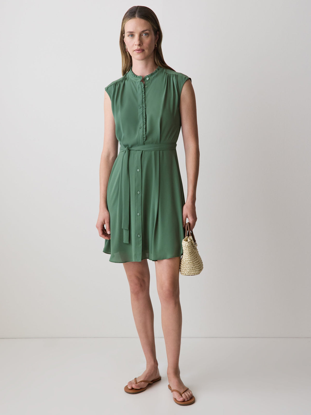 RW&CO Sleeveless Mock-Neck Buttoned-Down Mini Dress