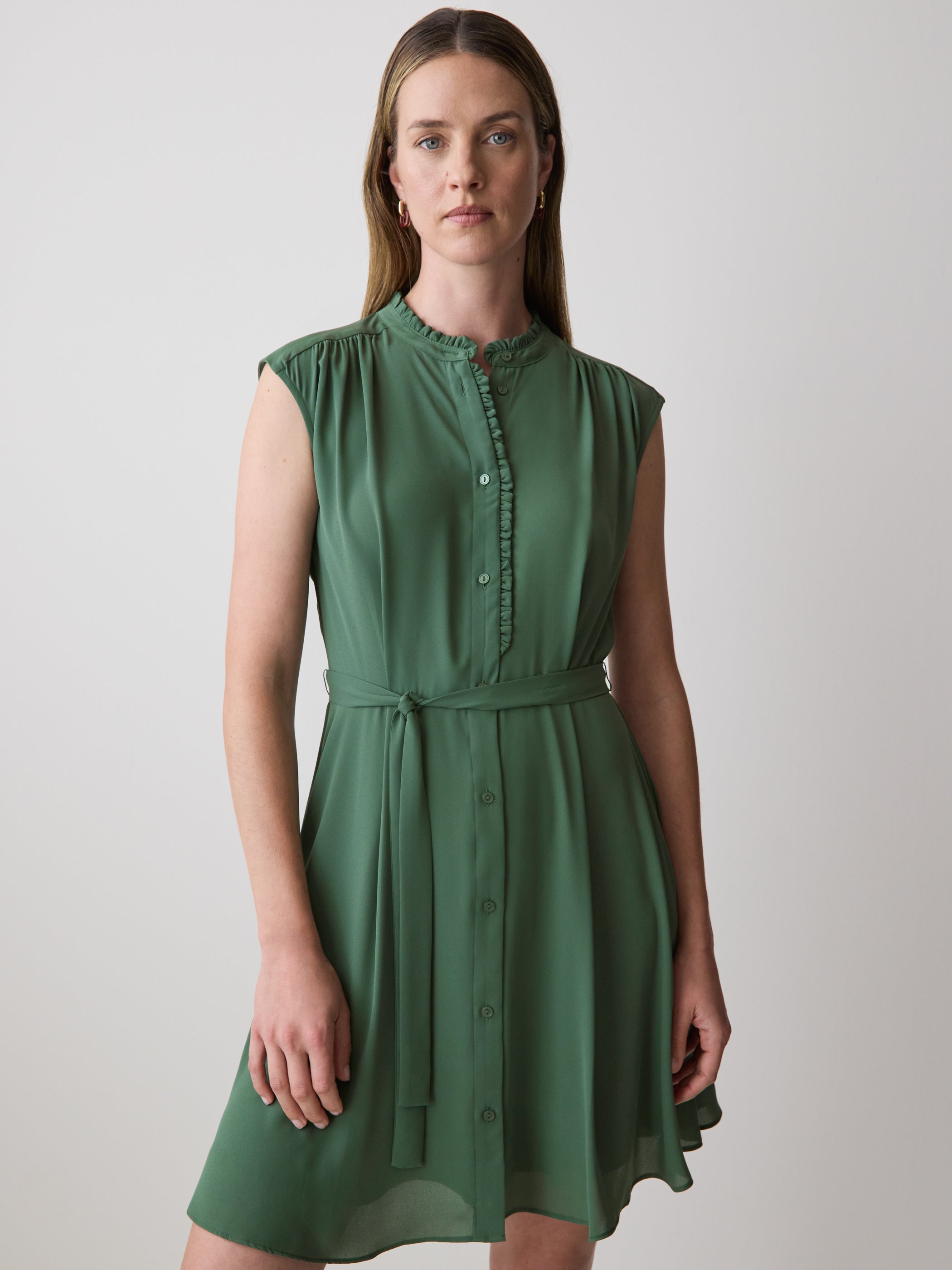 RW&CO Sleeveless Mock-Neck Buttoned-Down Mini Dress
