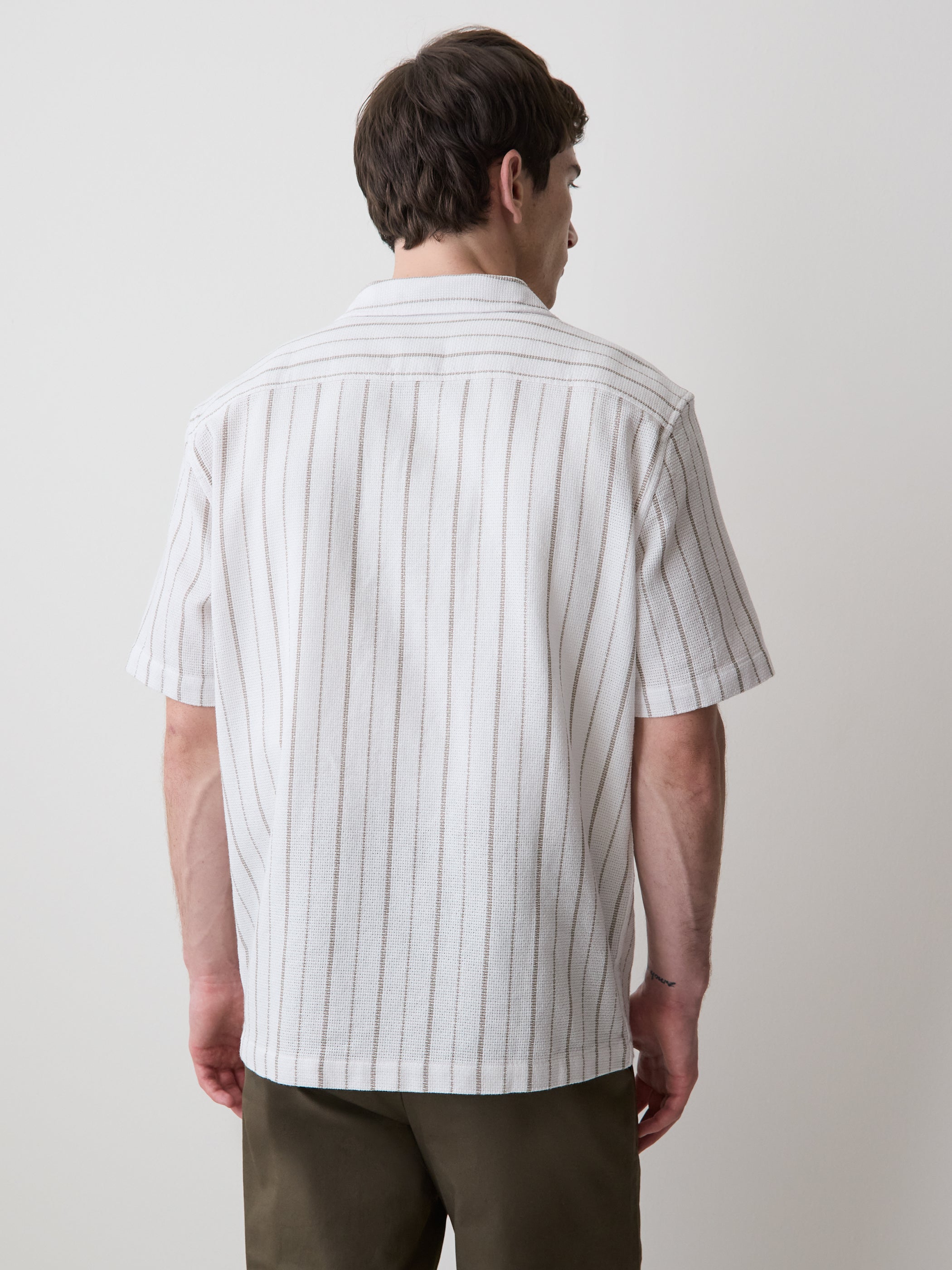 RW&CO Striped Short-Sleeve Textured Shirt with Camp Collar