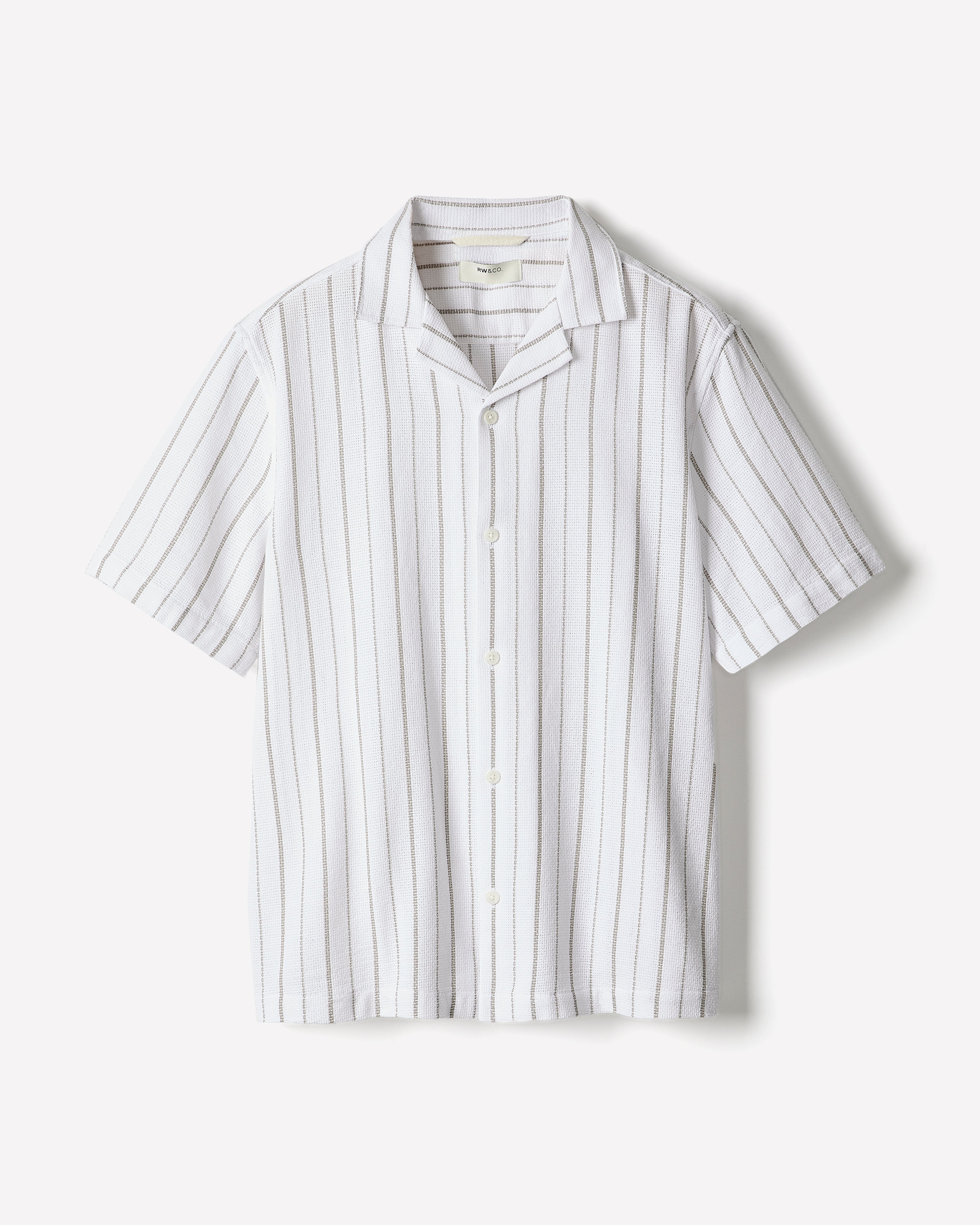 RW&CO Striped Short-Sleeve Textured Shirt with Camp Collar