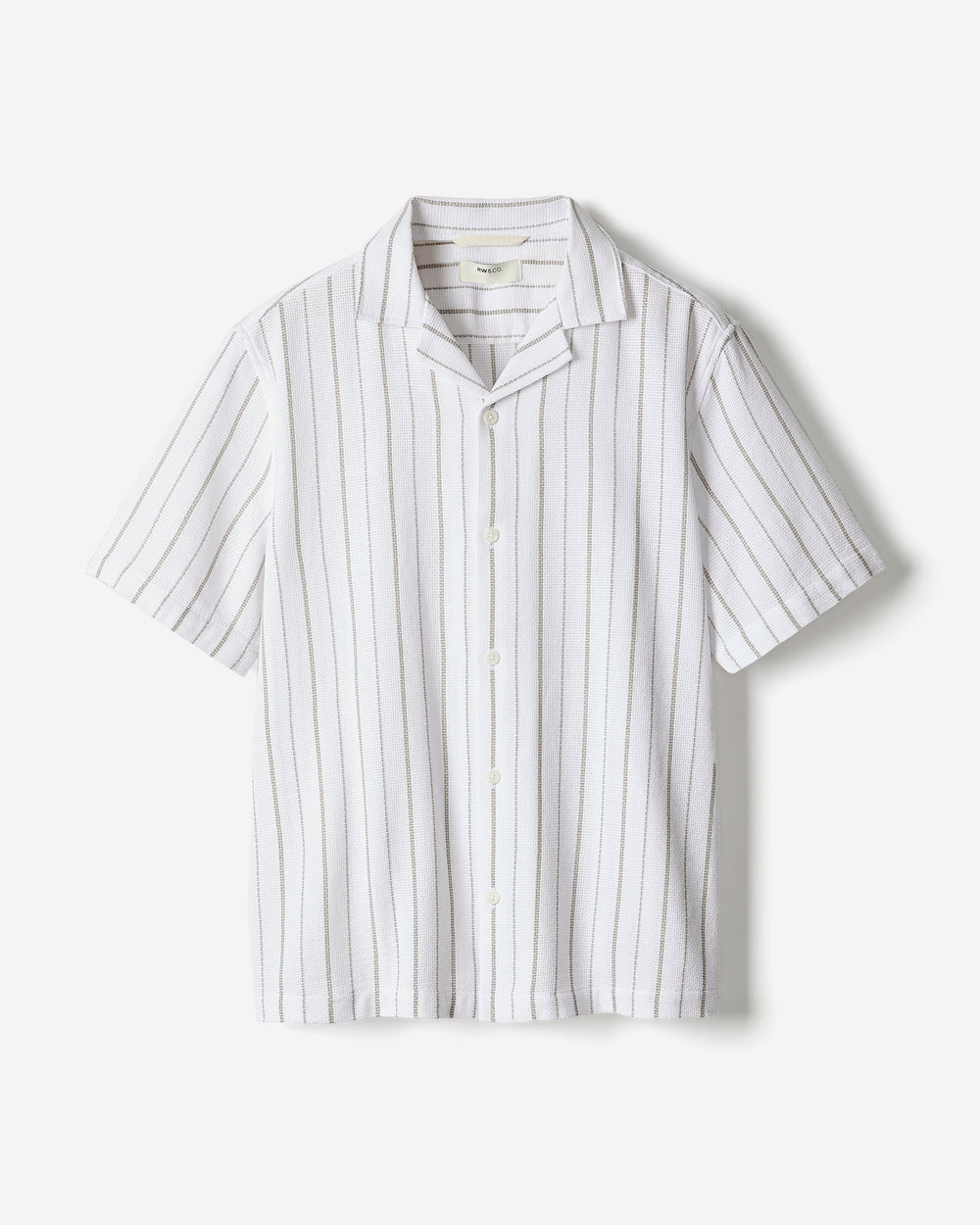 RW&CO Striped Short-Sleeve Textured Shirt with Camp Collar