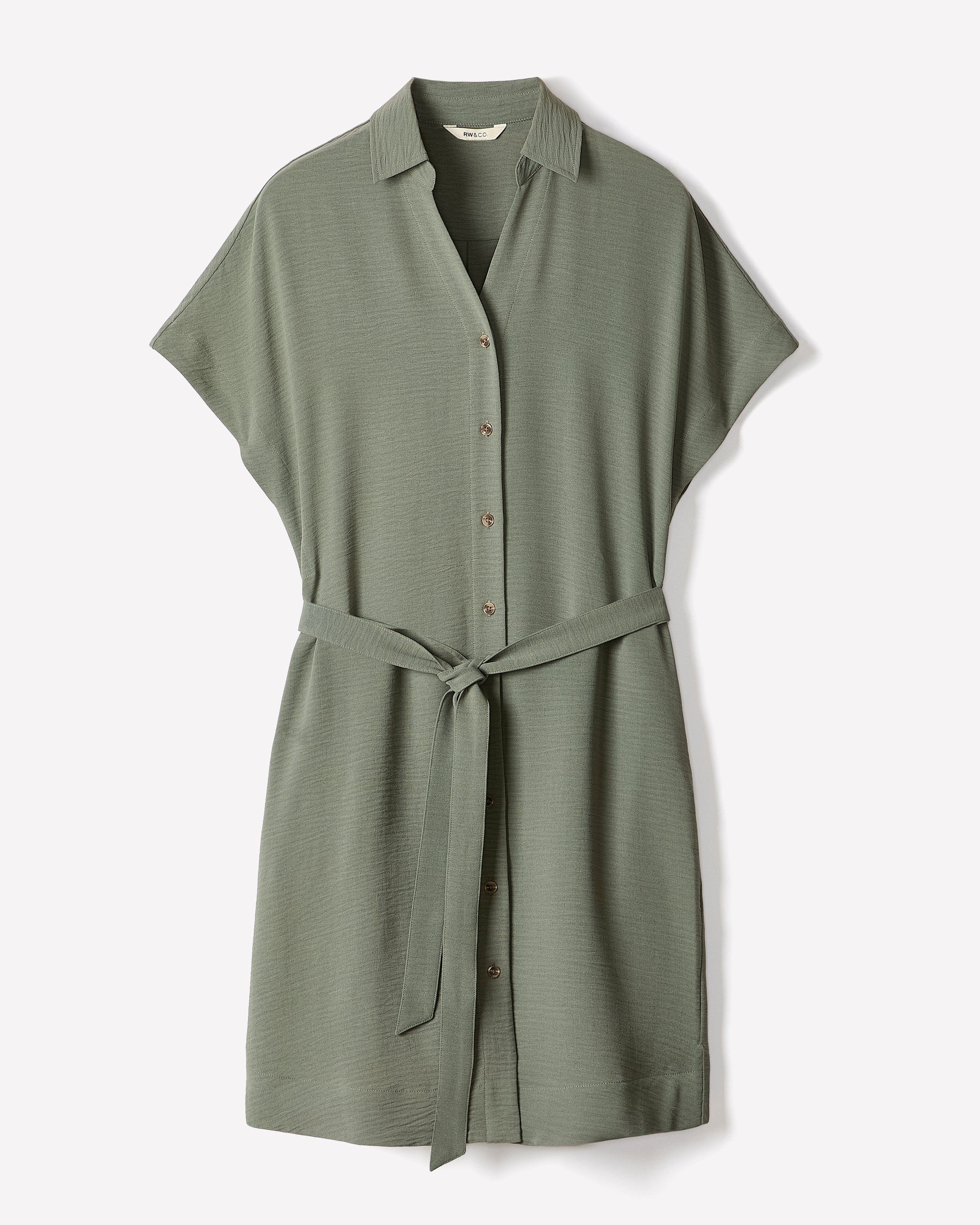 RW&CO Short-Sleeve Buttoned-Down Midi Dress with Shirt Collar