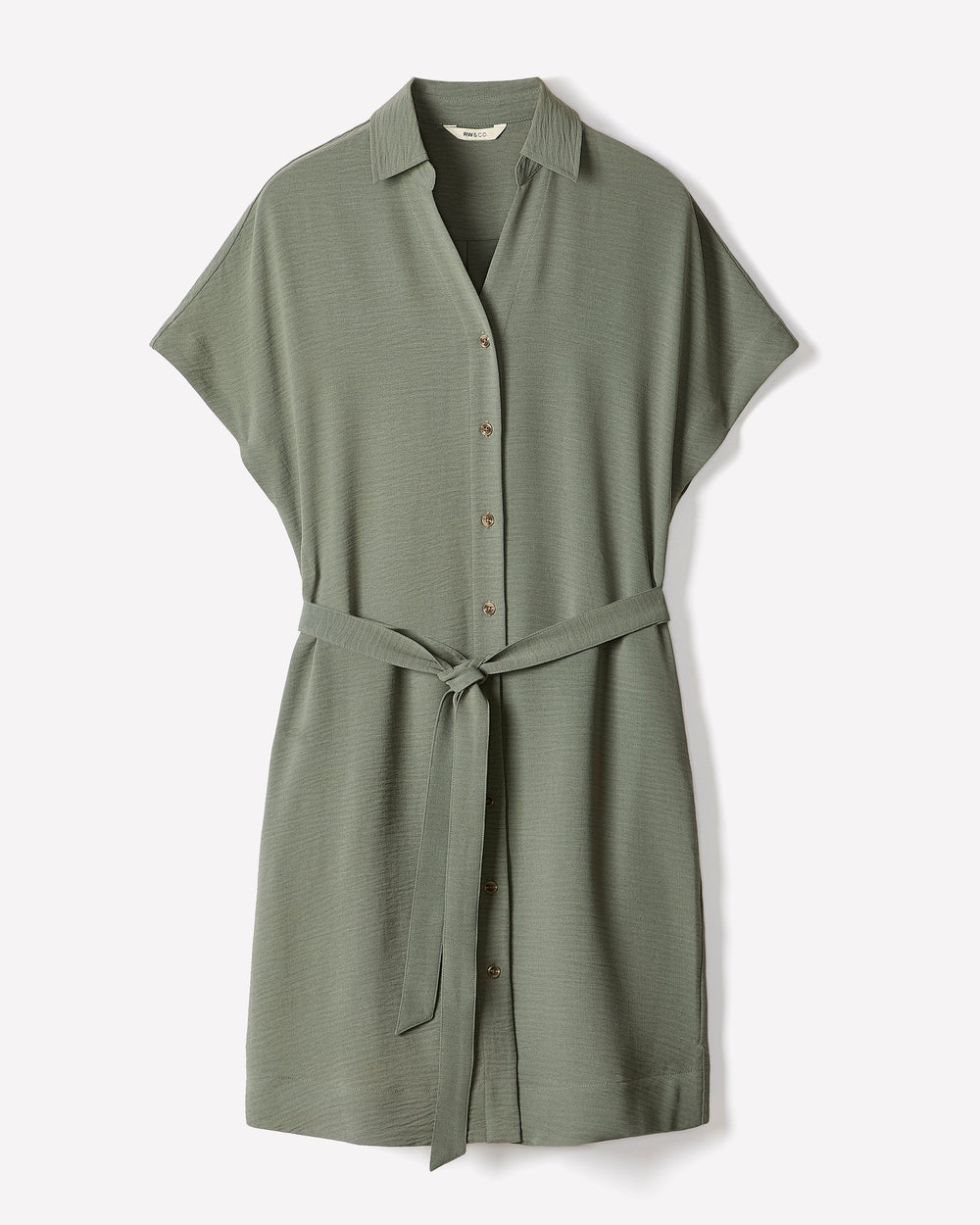 RW&CO Short-Sleeve Buttoned-Down Midi Dress with Shirt Collar