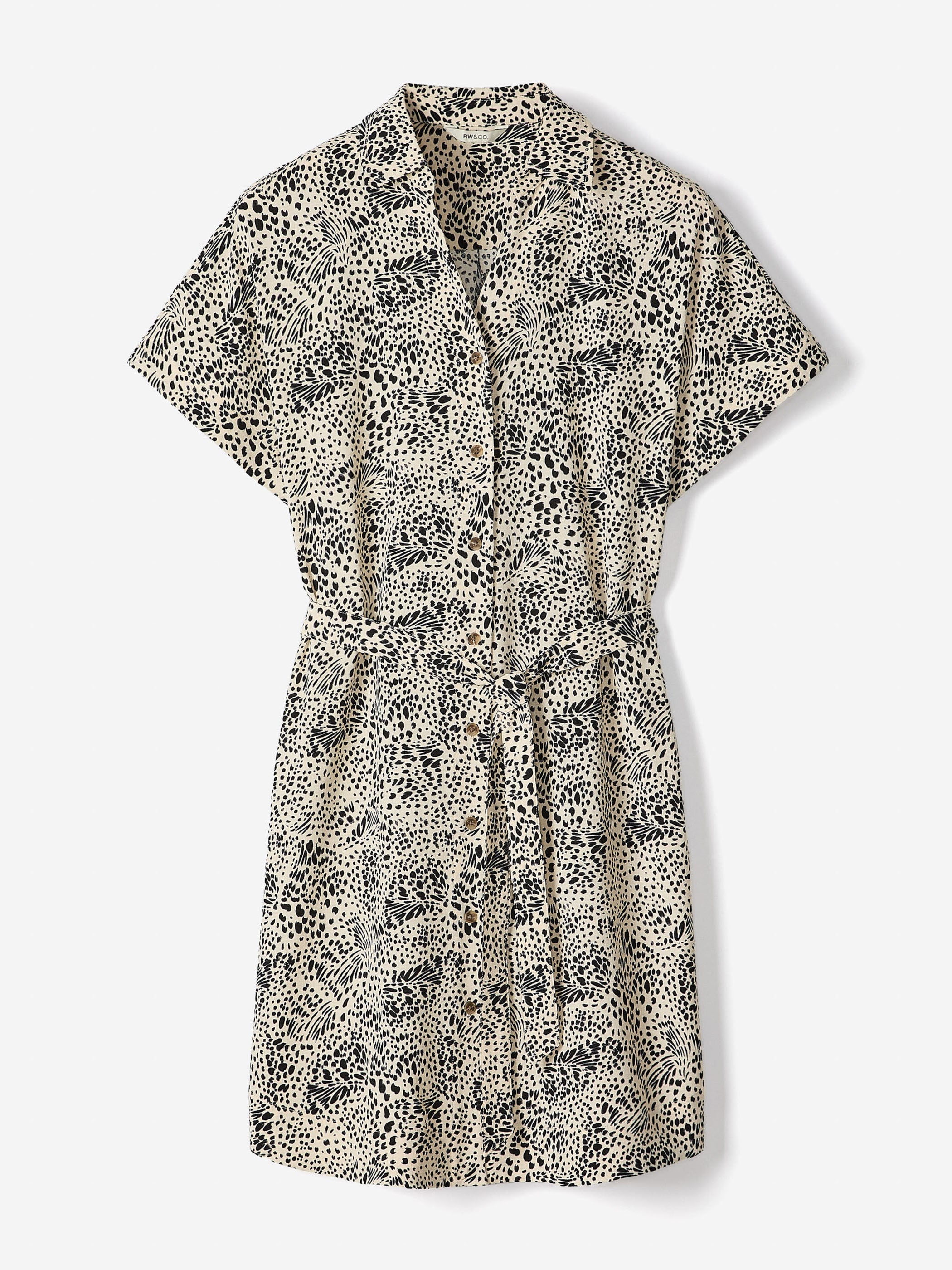 RW&CO Short-Sleeve Buttoned-Down Midi Dress with Shirt Collar