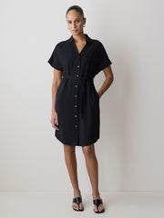 RW&CO Short-Sleeve Buttoned-Down Midi Dress with Shirt Collar
