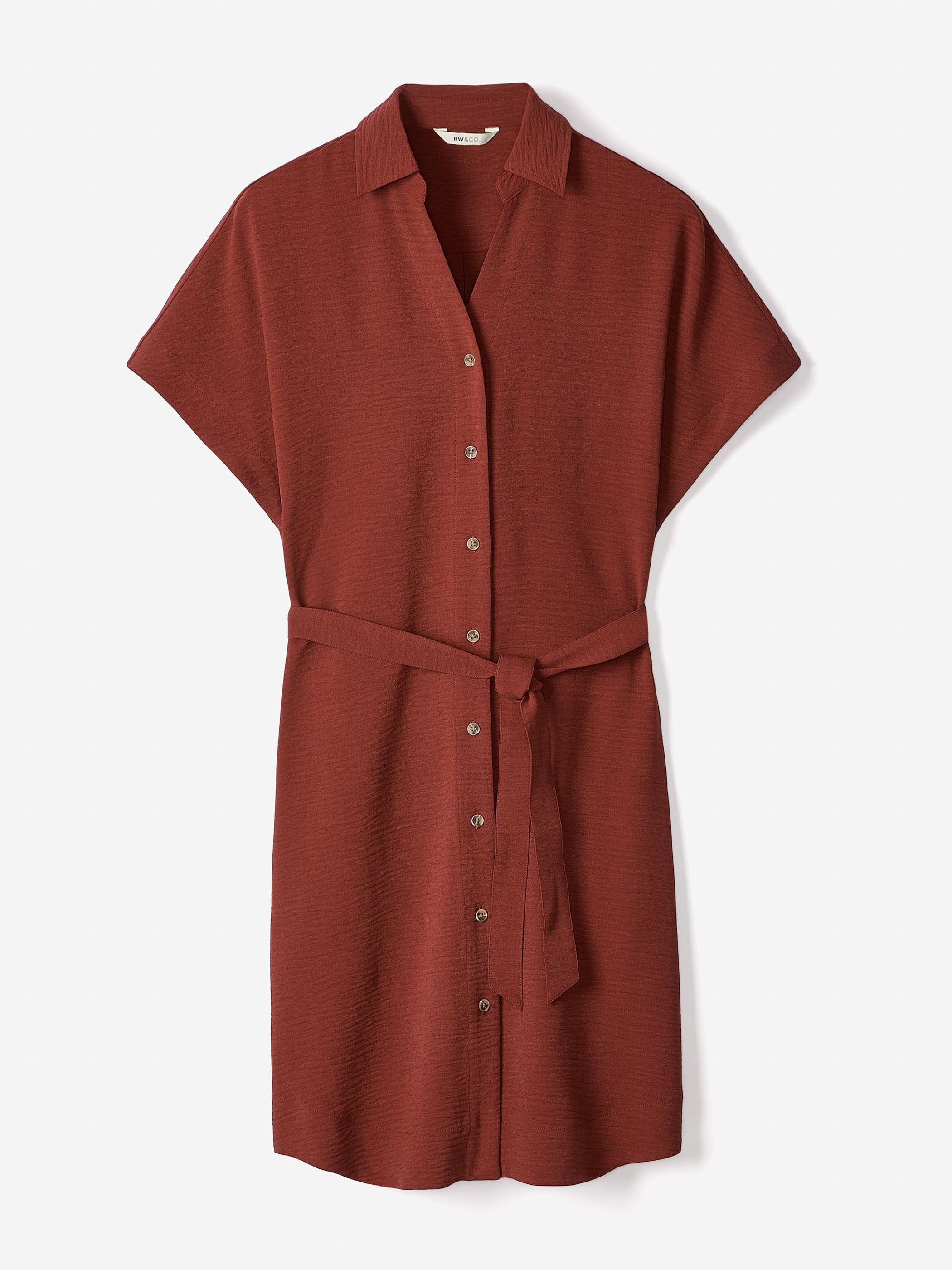 RW&CO Short-Sleeve Buttoned-Down Midi Dress with Shirt Collar