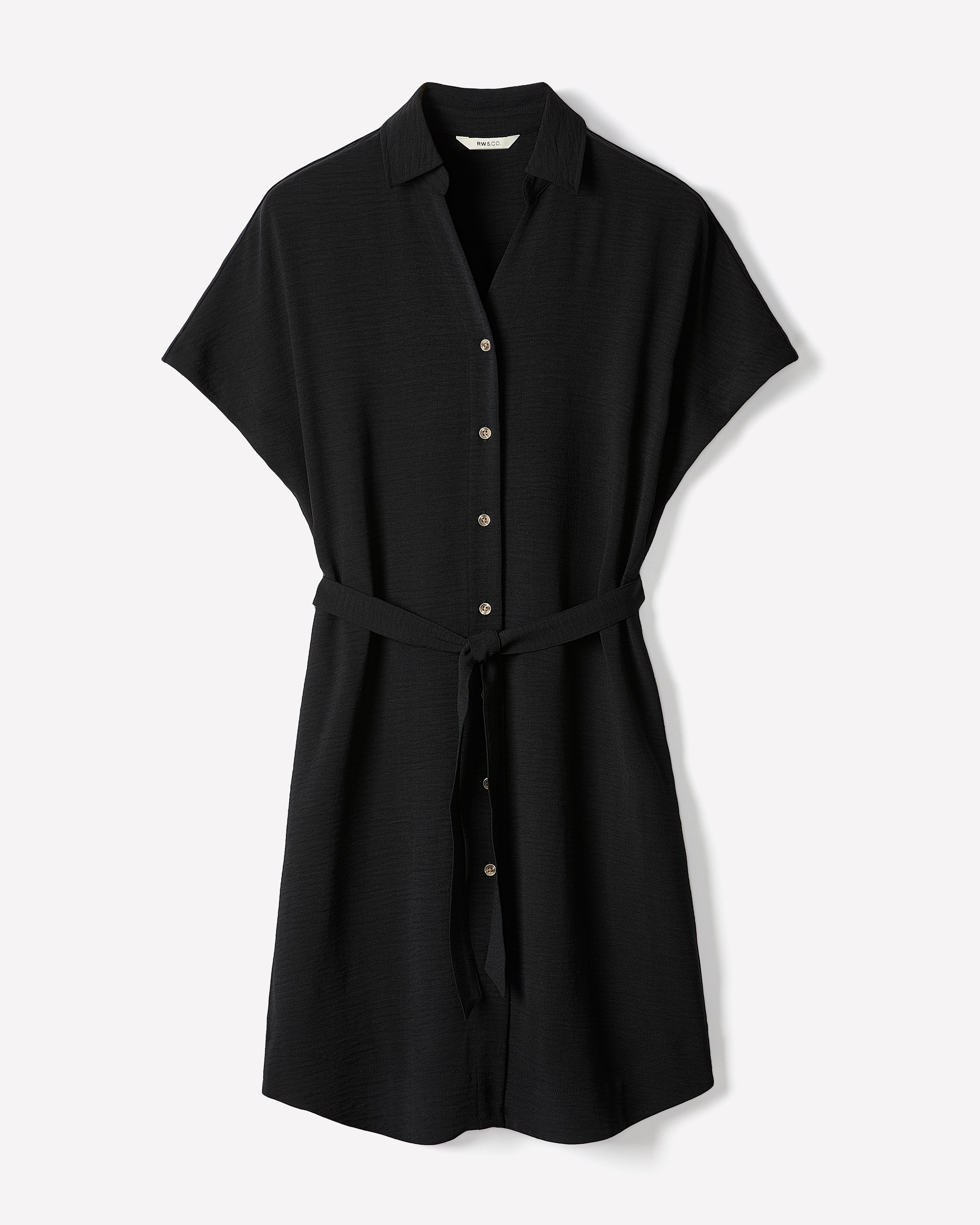 RW&CO Short-Sleeve Buttoned-Down Midi Dress with Shirt Collar